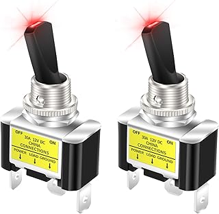 DaierTek 30 Amp Heavy Duty DC Toggle Switch, 12V 30A Lighted Toggle Switch with Red LED 12 Volt for Automotive Car Truck Vehicle UTV -2pcs