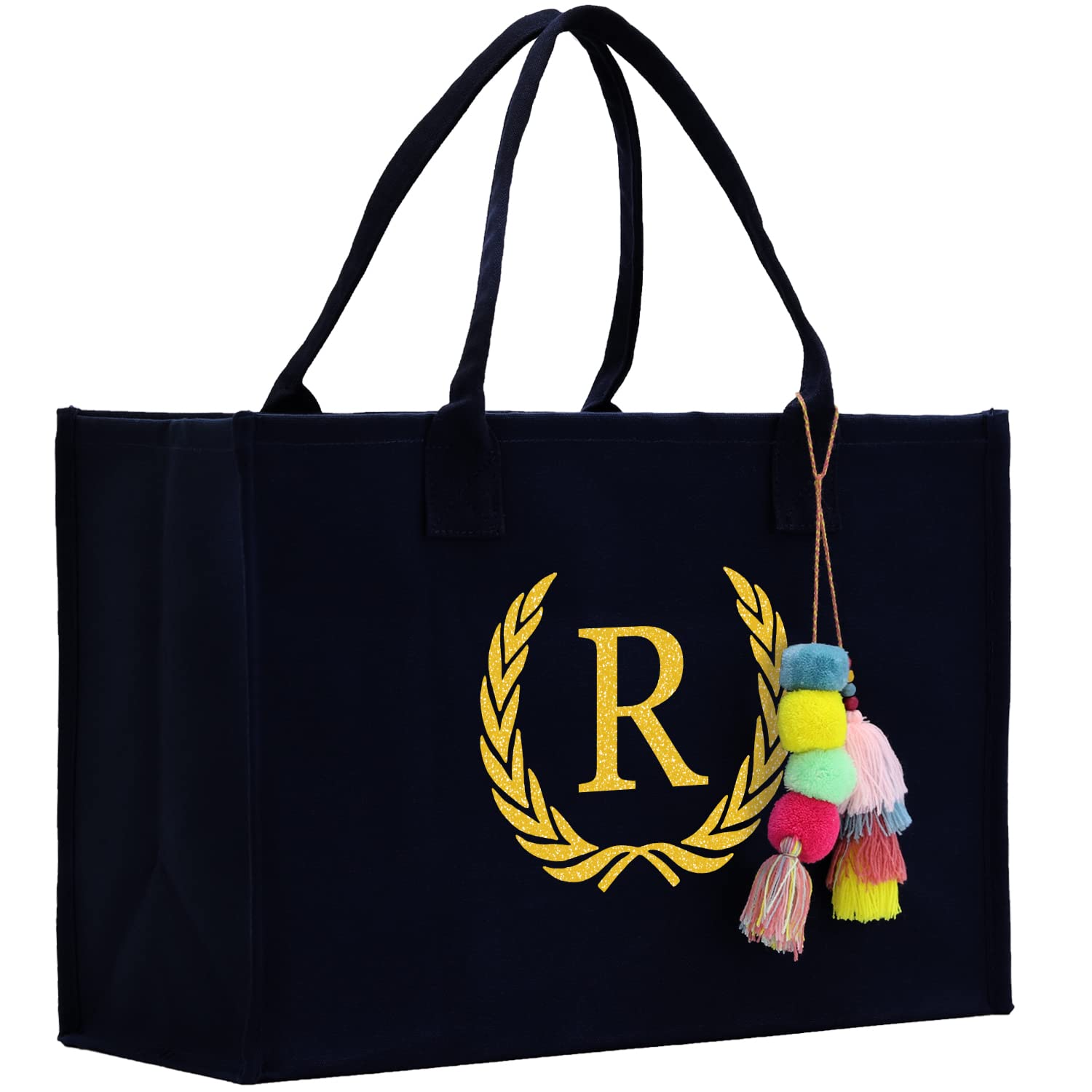 VANESSA ROSELLA Premium Quality Personalized Gift Monogram Initial 100% Cotton Chic Tote Bag for Women - Black