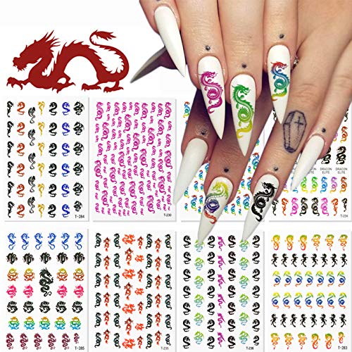 Dragon Nail Art Stickers Nail Decals Nail Foil Art Supplies Nail Accessories Street Fashion Cool Dragon 8 Designs 3D Self-adhesive Nail Stickers Cosplay Decoration Acrylic Nail Art