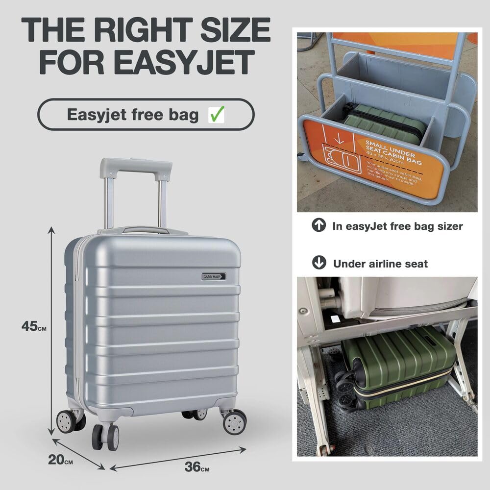 Cabin Max Anode walizka podręczna 30 l, 45 x 36 x 20 cm, lekka, twarda obudowa, 4 koła, lekki bagaż podręczny nadaje się do łatwego montażu pod siedzeniem (srebrna, 45 x 36 x 20 cm)