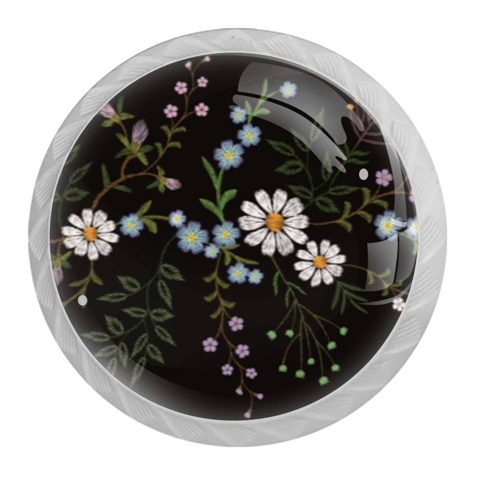 Tqmspg 4 Pieces Drawer Pulls Floral Blossom Flowers Door Knobs Dresser Handles for Kitchen Wardrobe Cupboard Hardware Furniture