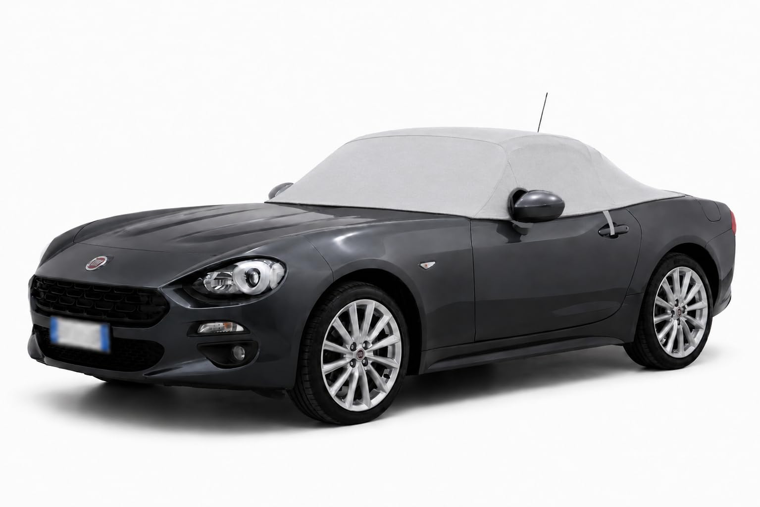 Copri Capote Impermeabile per Fiat 124 Spider dal 2016 al 2019 | su Misura, Protezione da Pioggia, Sporco e Raggi UV, Sistema Antifurto Personalizzato (Argento)