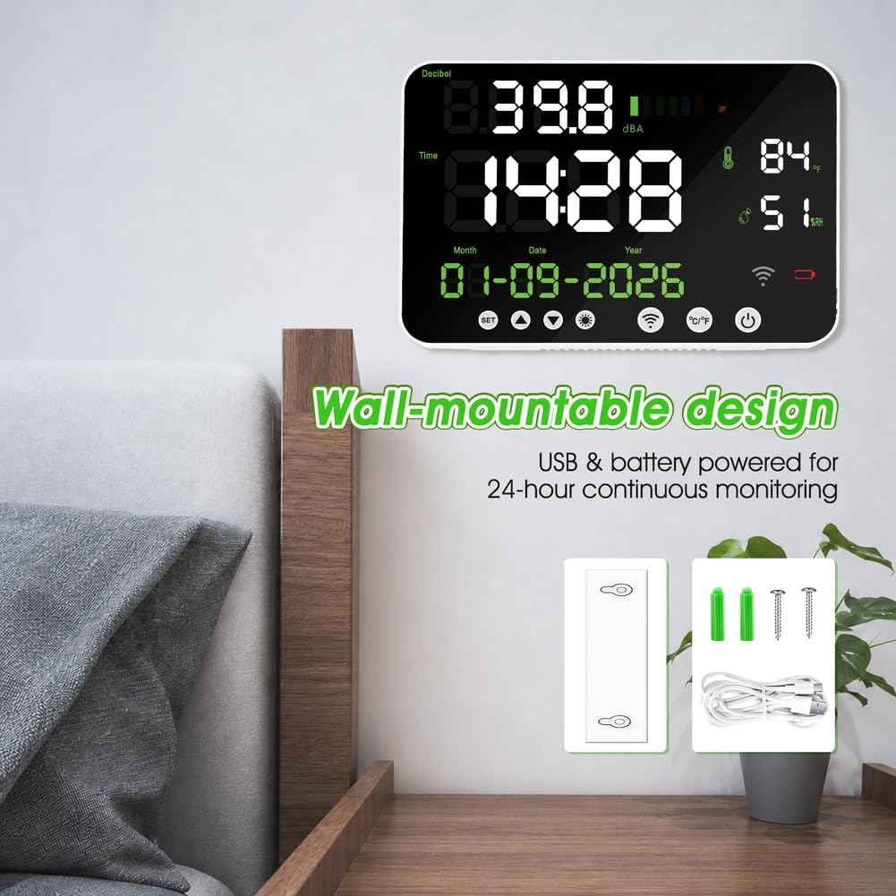 Medidor de nivel sonoro 30-130dBA montaje en pared digital