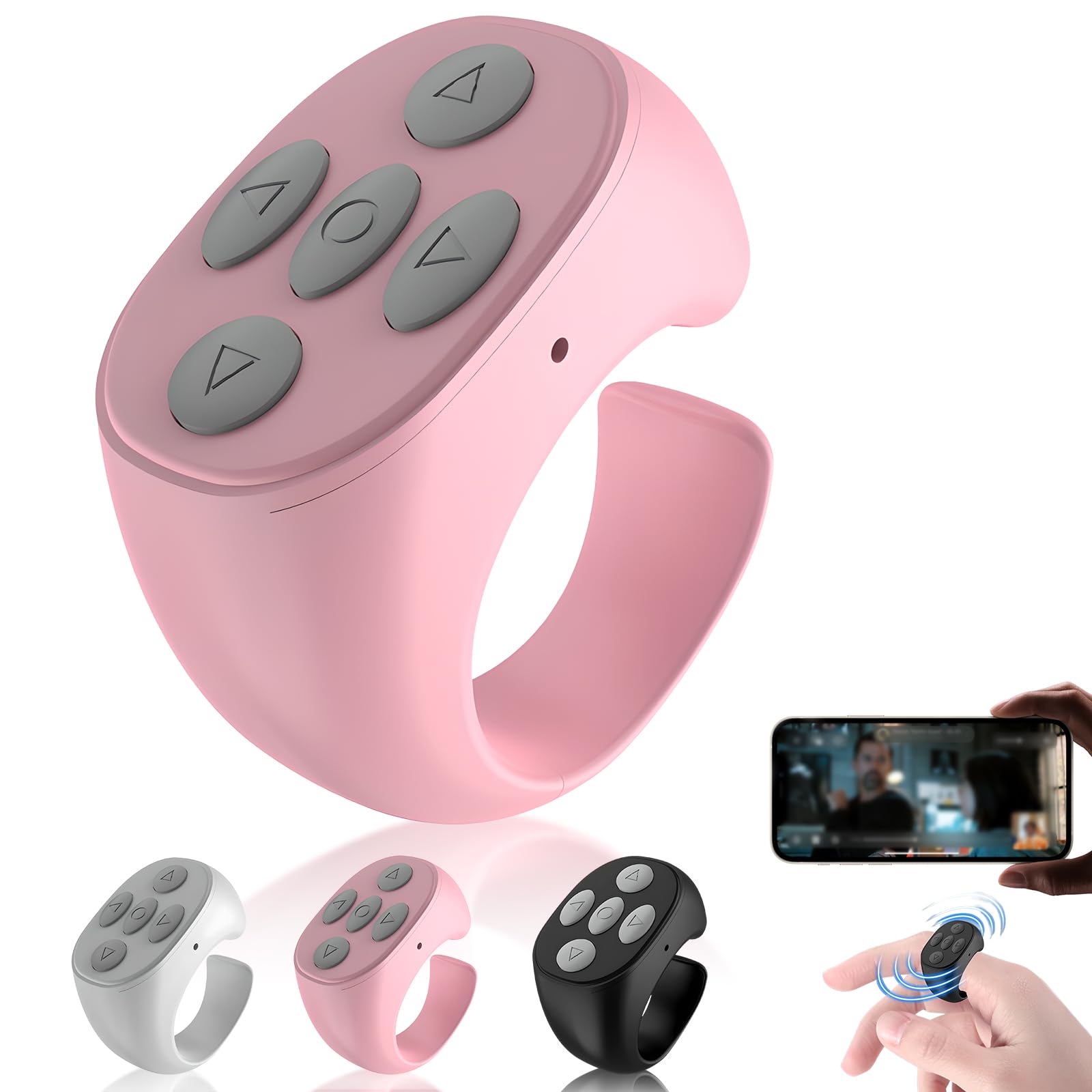 Seivble Fingertip Wireless Bluetooth Remote Control, 2026 Upgraded Scrolling Ring Bluetooth Page Turner for Phone, Camera Shutter Scroller Remote for Short Video Music (pink)
