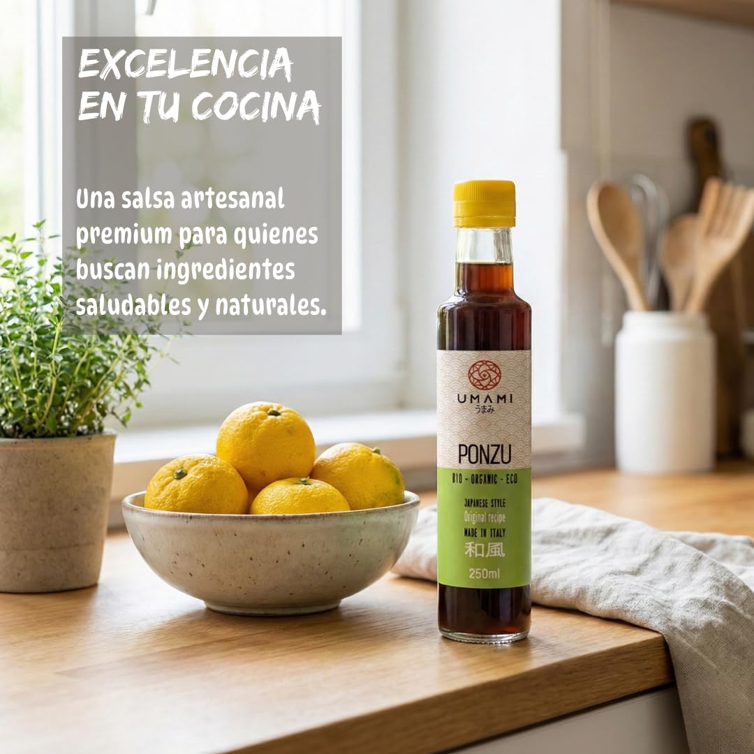 Umami Salsa Ponzu BIO 250ml - Aderezo Japonés de Soja y Cítricos Ecológicos - Ideal para Sushi, Pescado, Gyozas y Ensaladas - Sin Aditivos