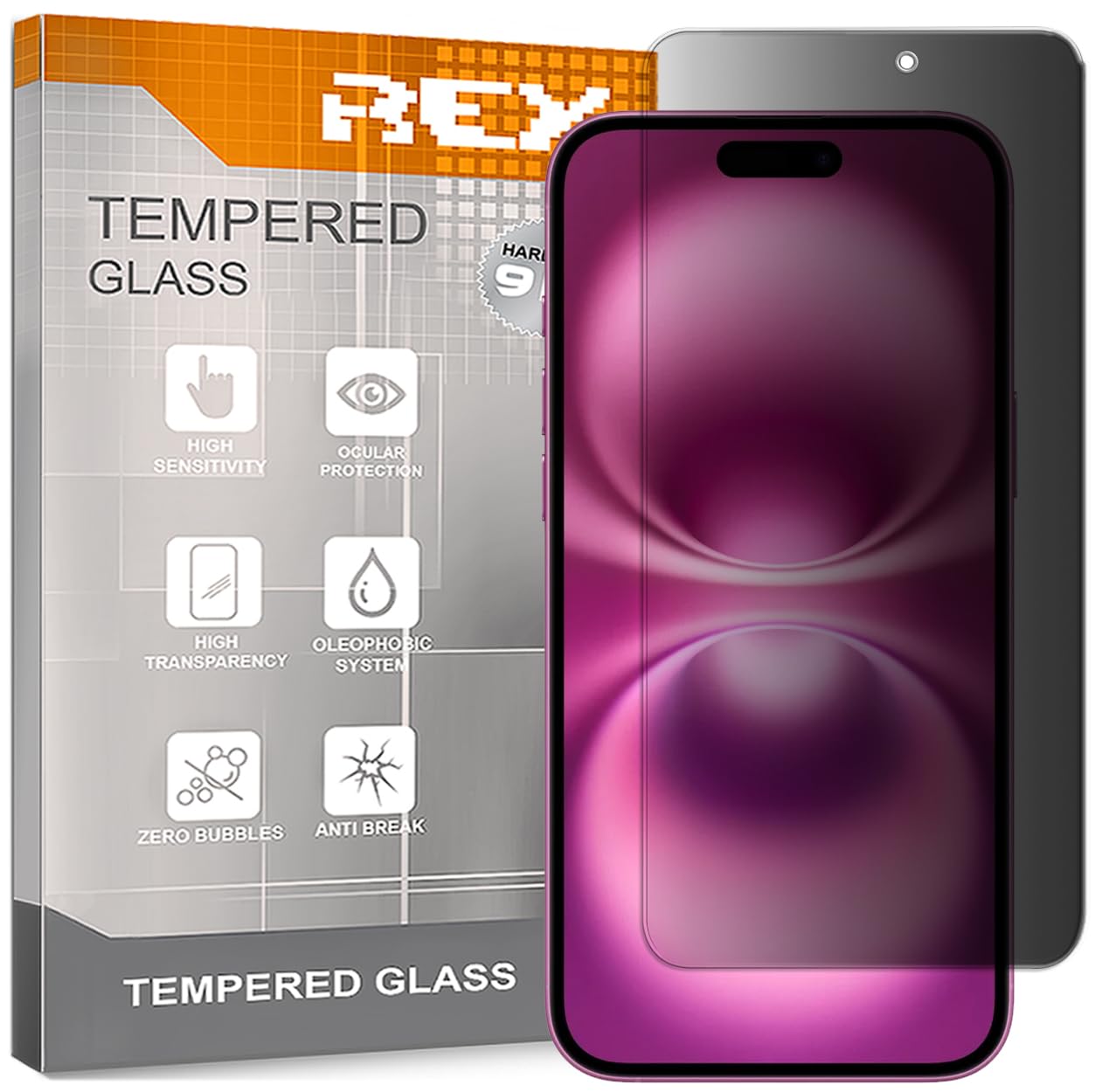 REY Anti-Spy Screen Protector for iPhone 16 Pro Max - 17 Pro Max, Premium Tempered Glass