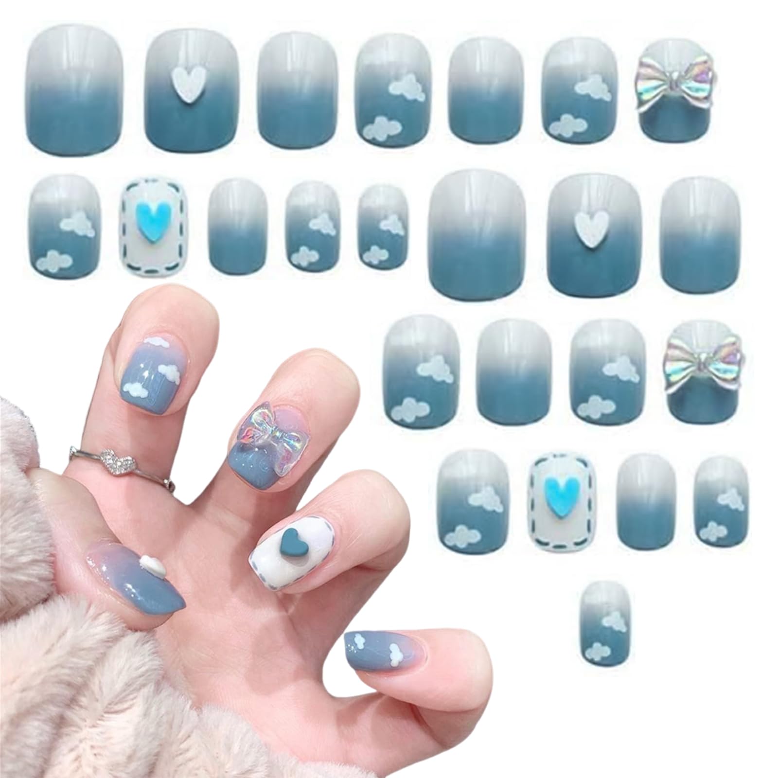 Amazon | 24pcs かわいいネイルステッカー ネイルチップ 蝶结び 装飾