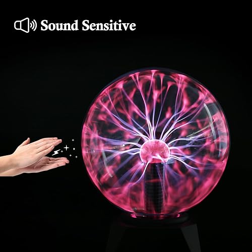 Miniatura 3 de DELIPOP Bola de plasma de 8 pulgadas, luz roja con cable enchufable, lámpara mágica de bola de plasma, luz de discoteca sensible al tacto y al