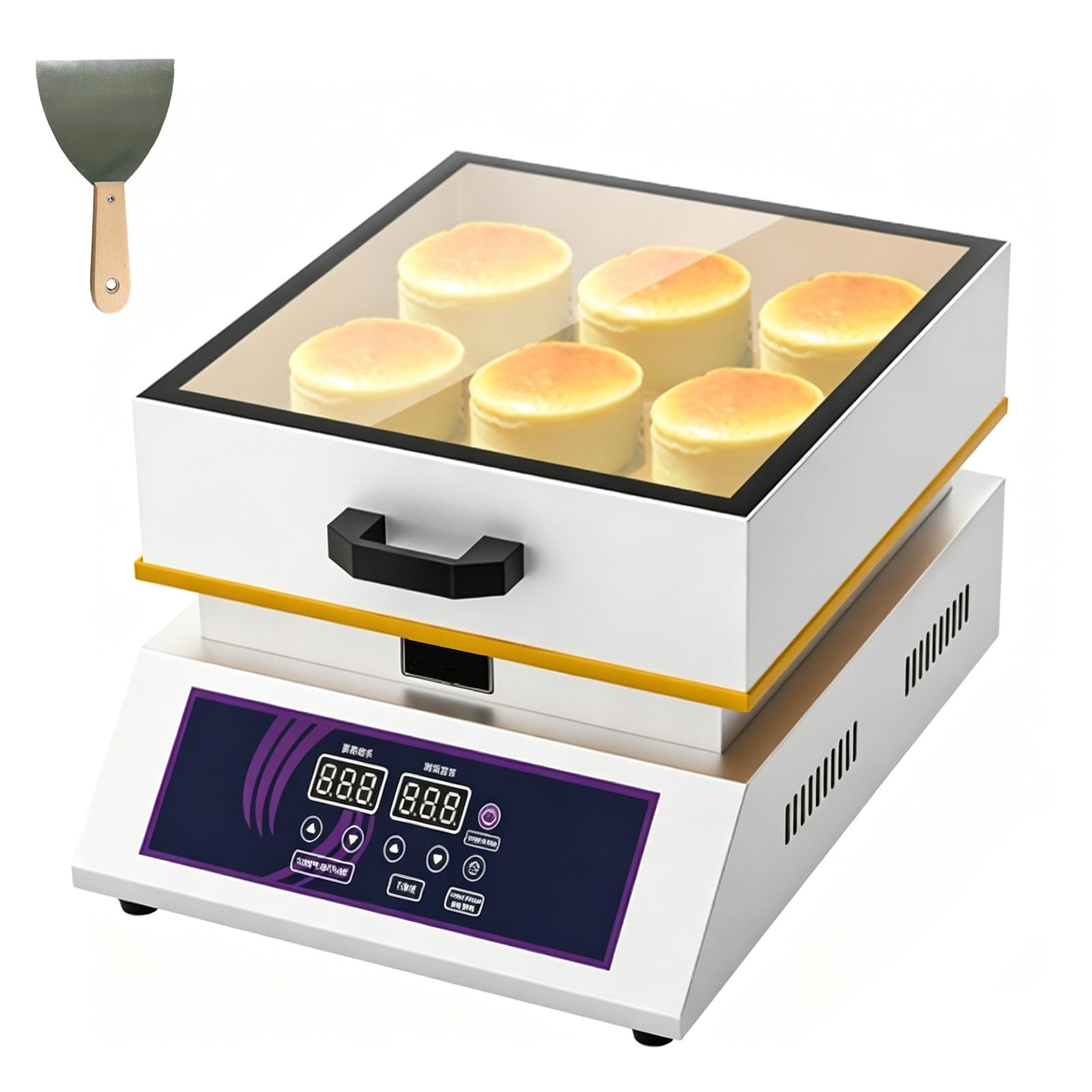 RUODATONLY Professional Dorayaki Souffle Baker, Electric Non-Stick Pancake Griddle Machine with Temperature Control, for Bakery, Snack Bar, Cafe Single-VisibleLid