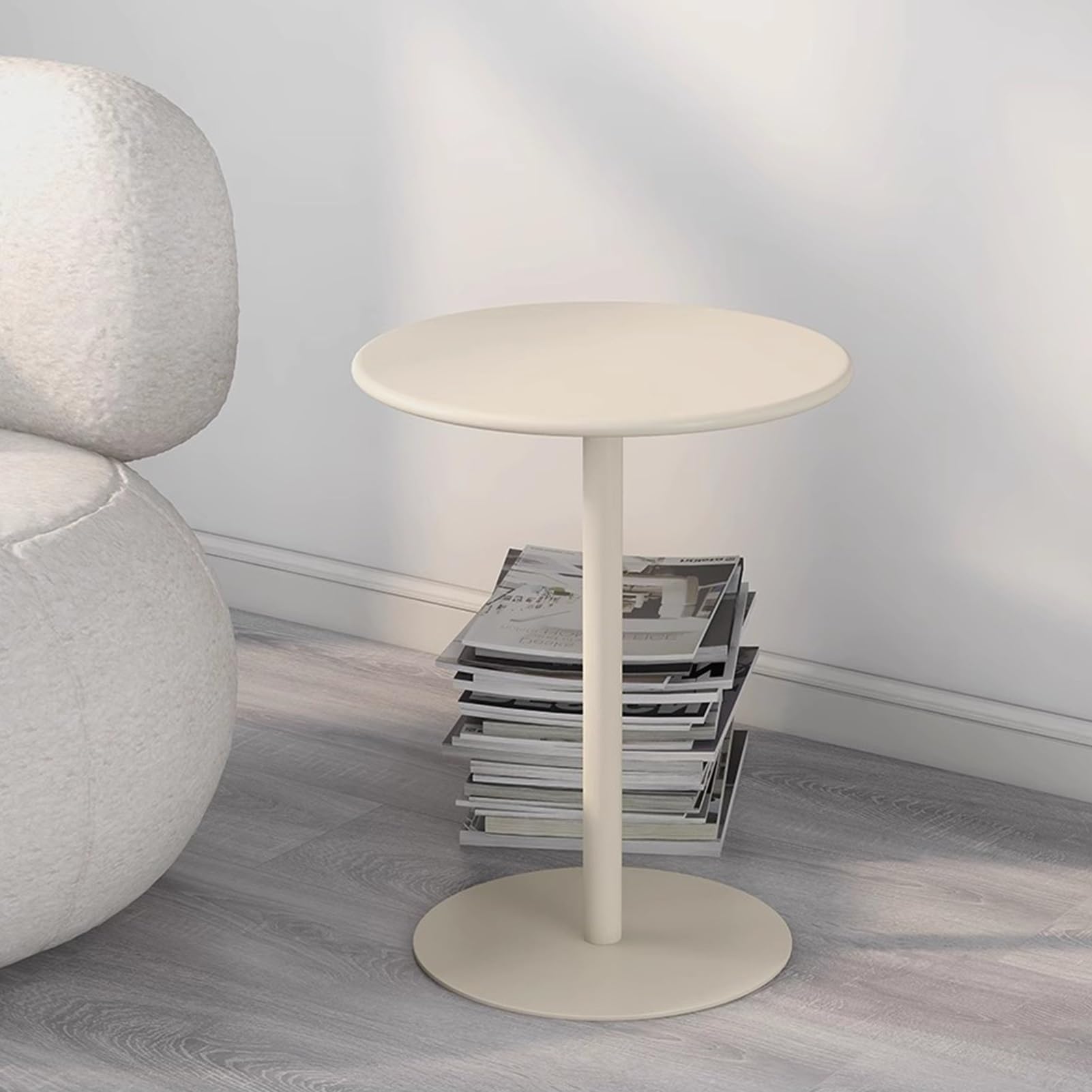 Table de bar blanche en métal ronde avec cadre en fer stable pour cuisine et bistro