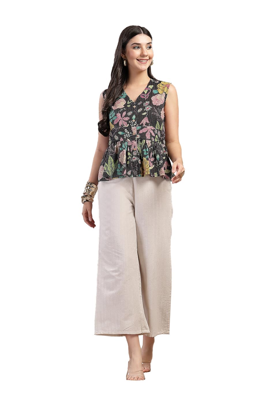 stylum Women's Black Floral Printed Katha Cotton Short Kurti Palazzo Set-picture-18