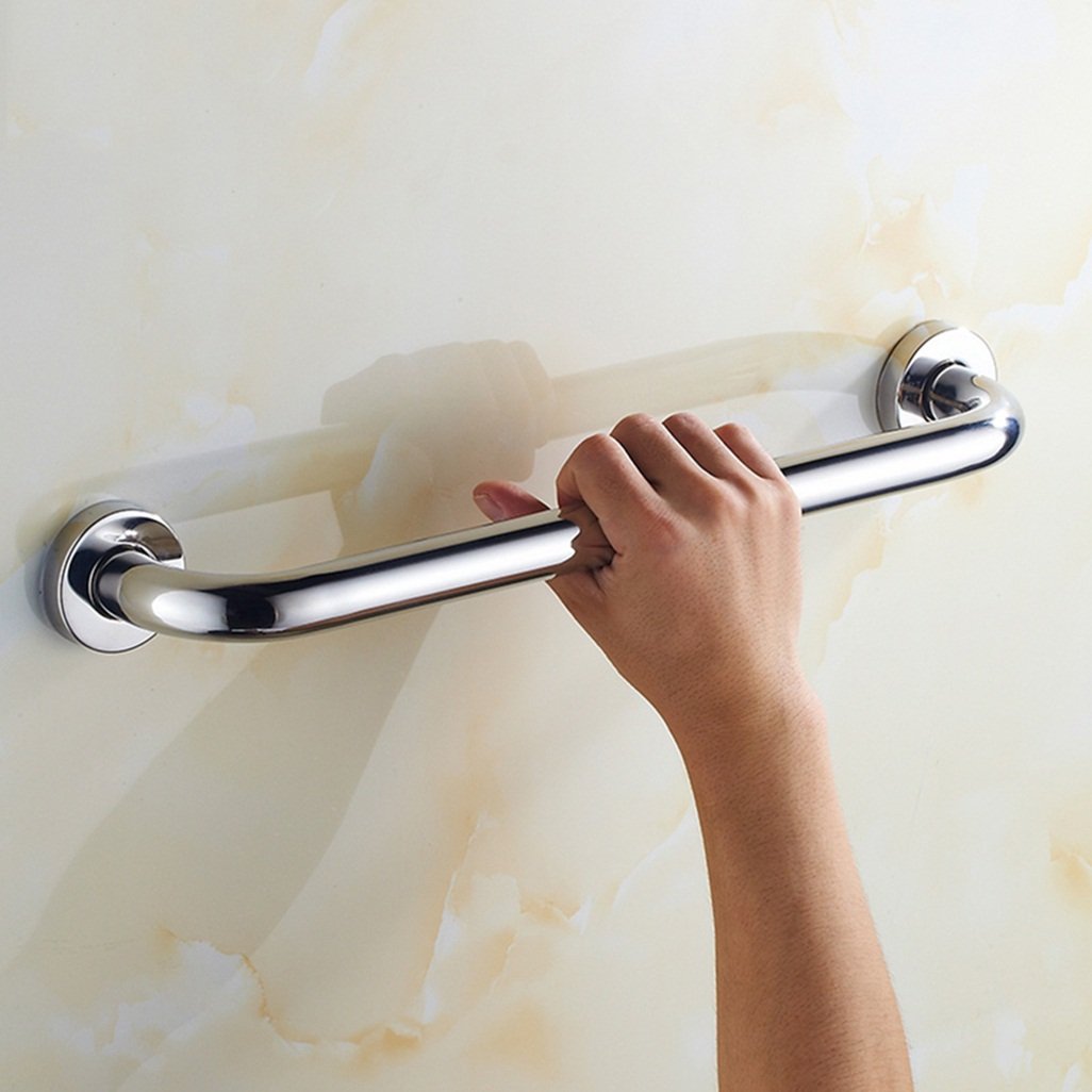 Maniglione di Sostegno in Acciaio Inox con Finitura cromata Lucida, Montaggio a Parete, per disabili e Anziani, per WC, Doccia e Bagno, Cromato - 58 cm