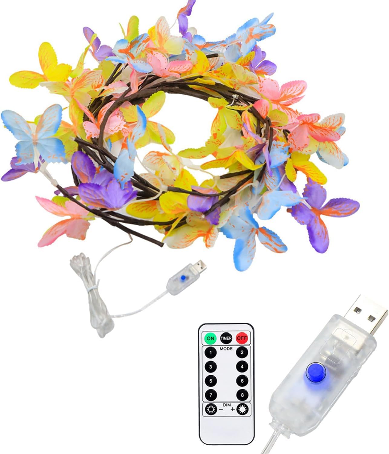 Gresoinc 230 cm 144 LED Schmetterling Blüte Baum Zweige Lichter für Wand, USB-betrieben, 8 Modi, warmweiße Lichterkette mit Fernbedienung, Timer, dimmbar, flexibel, Weidenranke, Blumenmuster