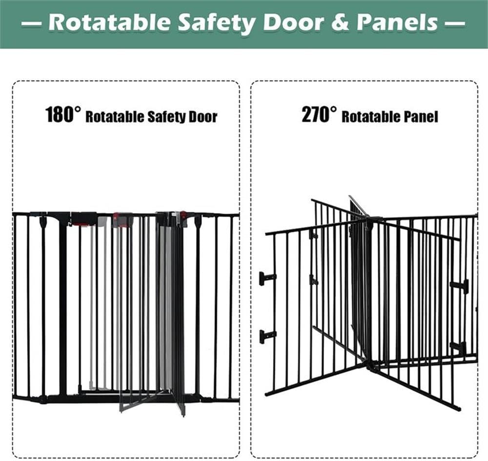 Pemberly Row Steel Fireplace Safety Fence Hearth Gate, Black Finish, 5-Panel Adjustable Design with Walk-Through Door, Heavy-Duty Construction, Contemporary Style for Indoor Use