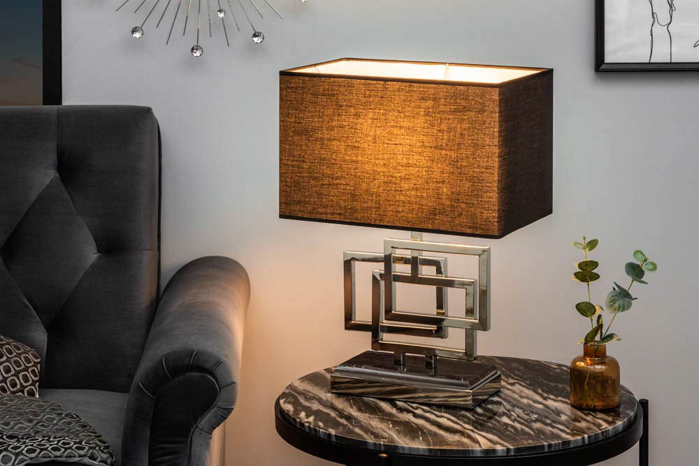 invicta INTERIOR Moderne Tischleuchte ATLANTIS 56cm silber Modern Design mit Stoffschirm Tischlampe Lampe Nachttischleuchte