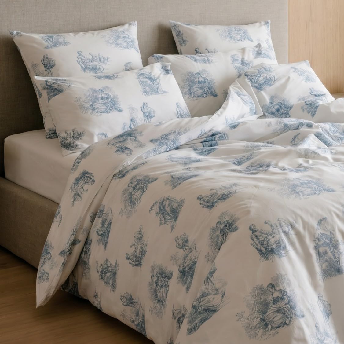 Toile de Jouy - Juego de ropa de cama (200 x 200 cm y 2 fundas de almohada de 65 x 65 cm)