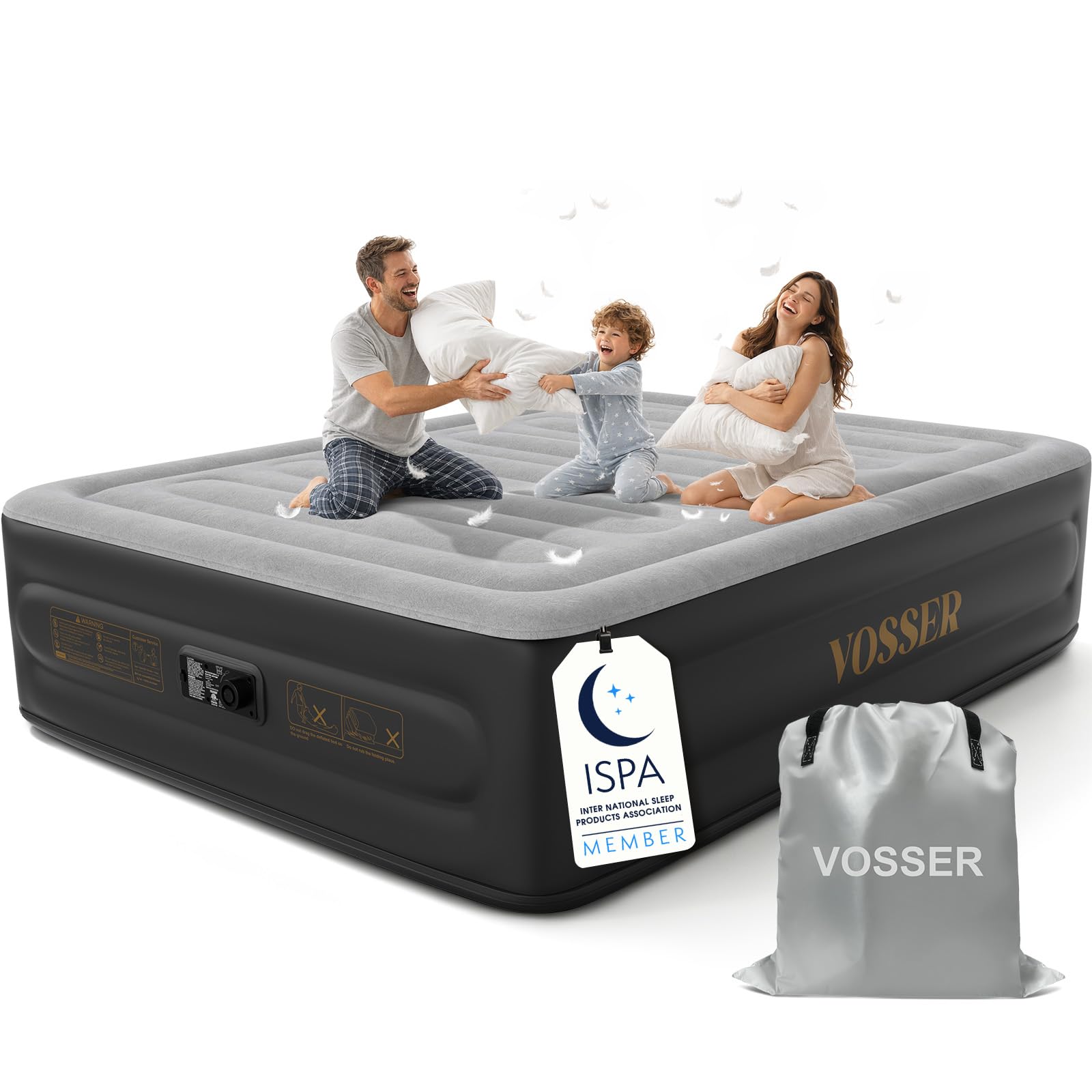 vosser air mattress queen with built in pump,18'' raised blow up bed,800lb | patented i beam blow up mattress,40%thicker pvc,water/leakproof,flocked,3min inflate,10yr support,nonslip silent,home guests