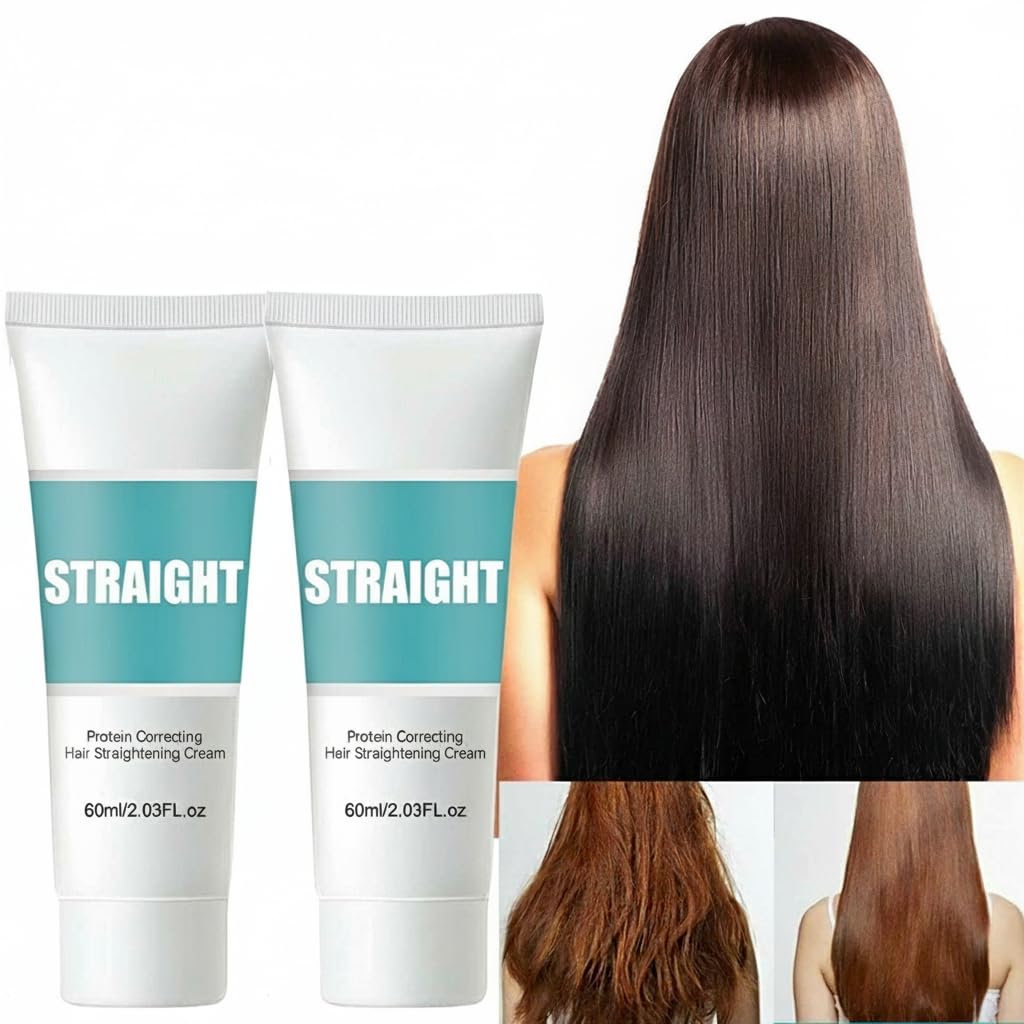 2 Pcs Protein Correcting Hair Straightener Cream, Silk & Gloss Hair Straightening Cream Nourishing Fast Smoothing Collagen Curly Hair Straight Cream for All Hair Types