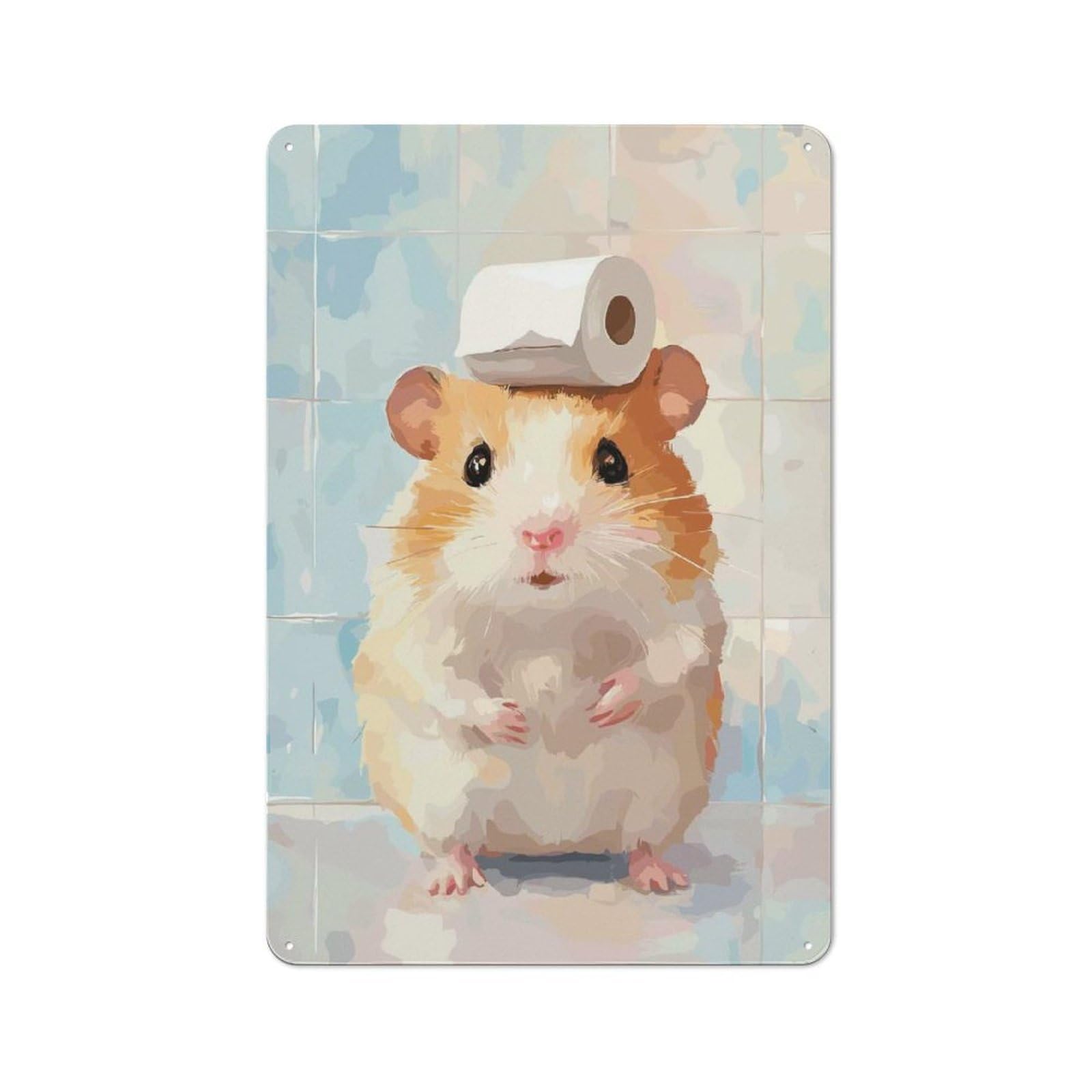 Junmoney Style-14 Hamster With Toilet Paper On Head Retro Metal Wall Sign 30X20cm For Guest Room Or Hallway, A Housewarming Gift For Home Decor Collectors