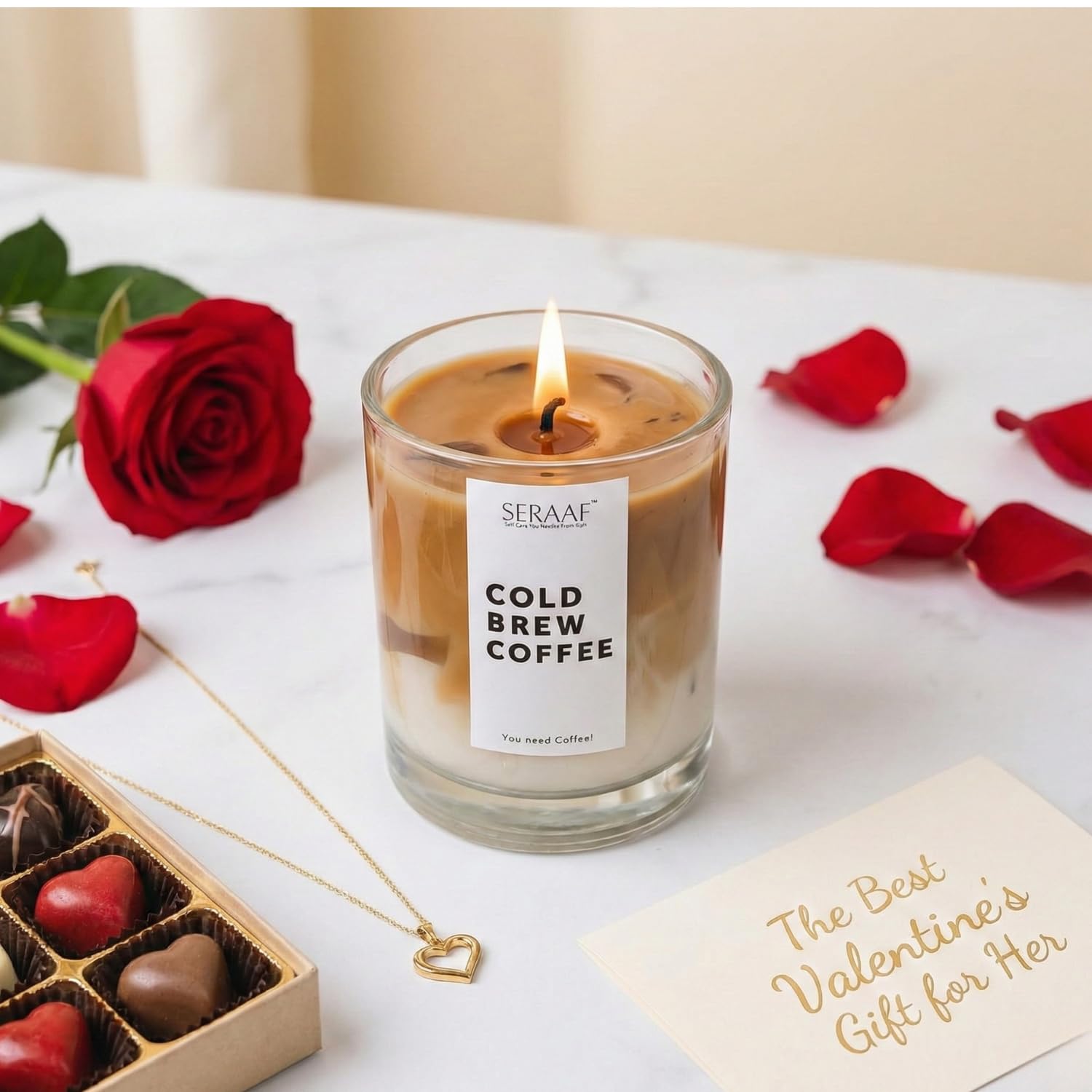 Cold Brew Coffee Candle Jar, Hazelnut and Vanilla Scented Candle, Perfect Scented Candles for Home & Aesthetic Candle for Gifting | 200g Soy Wax Candles | 48hr+ Burn Time | Ideal Aroma Candle