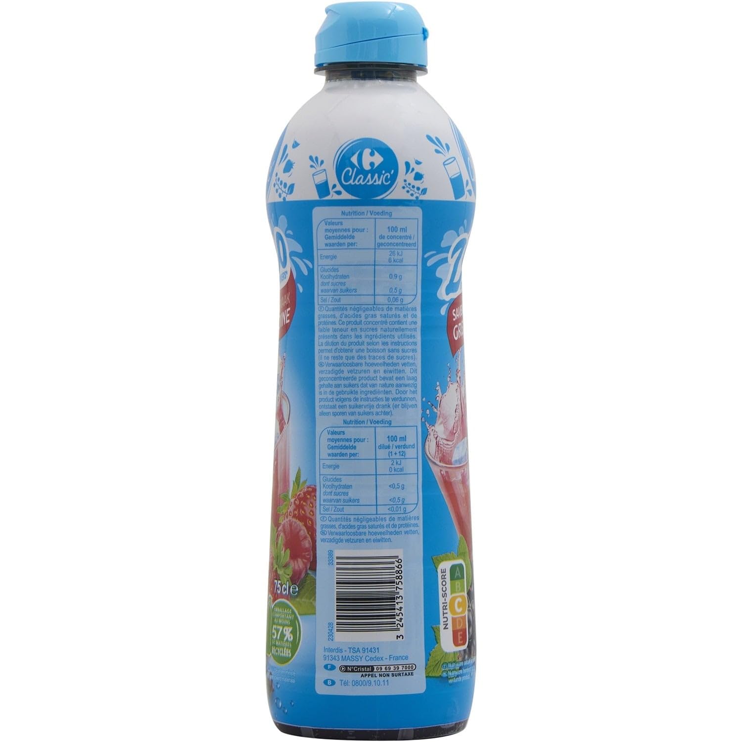 Saveur grenadine sans sucre pour des boissons rafraîchissantes au quotidien — CARREFOUR CLASSIC' Sirop Grenadine Zéro Sucre, Flacon 75cL - Lot de 3