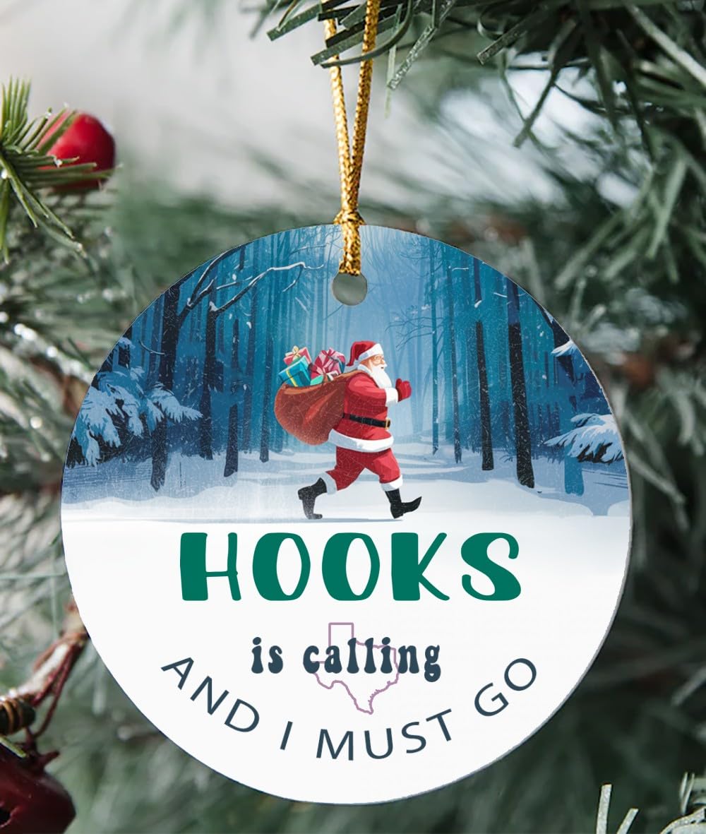 Hooks Ornament Gift Hooks TX is Calling and I Must Go Funny Santa Claus Christmas Ornaments Tree 2024 MDF 3''