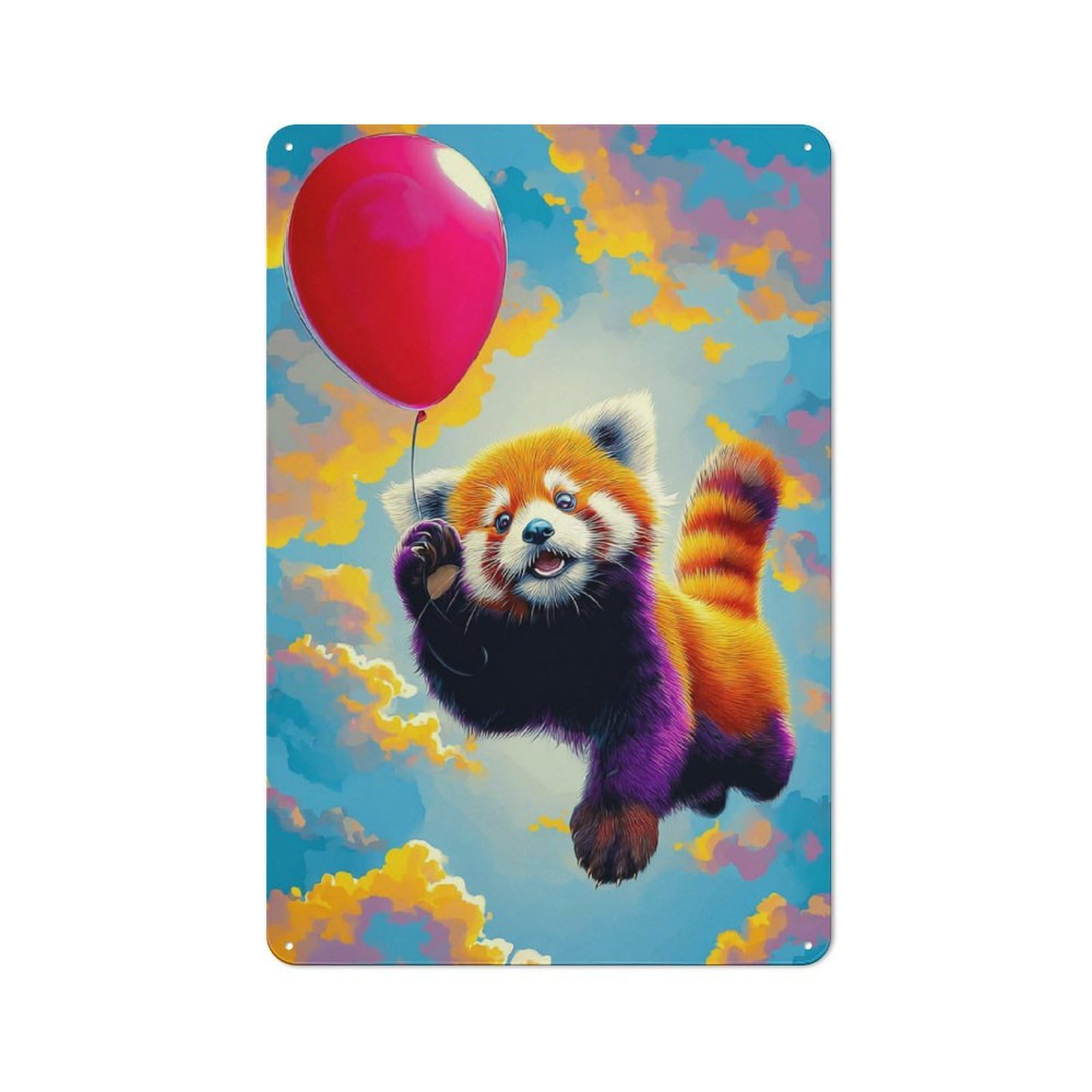 Junmoney Red Panda Balloon Sky Adventure Metal Wall Sign 30X20cm Featuring For Hallway Wall, Suited To Wall Display Collectors