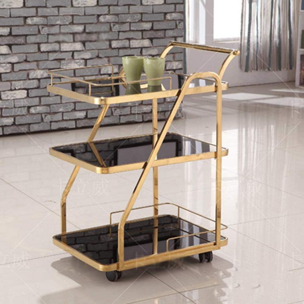 Carrito de servicio de hotel de acero inoxidable con vidrio templado, carrito de vino silencioso móvil para comedor, carrito de bebidas, carro de entrega