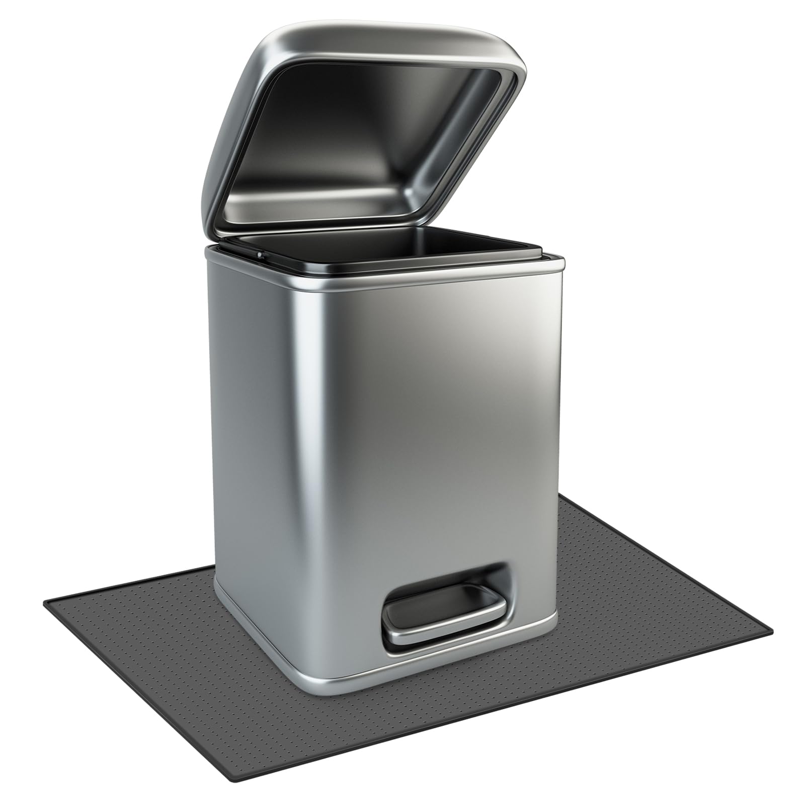 Tinideya Waterproof Trash Can Mat with Raised Edge Non Slip Under Garbage Mat Trash Can Pads Protective Silicone Rubber Tray for Kitchen to Avoid Spills Floor Scratches(Black,15.8" X 23.6")