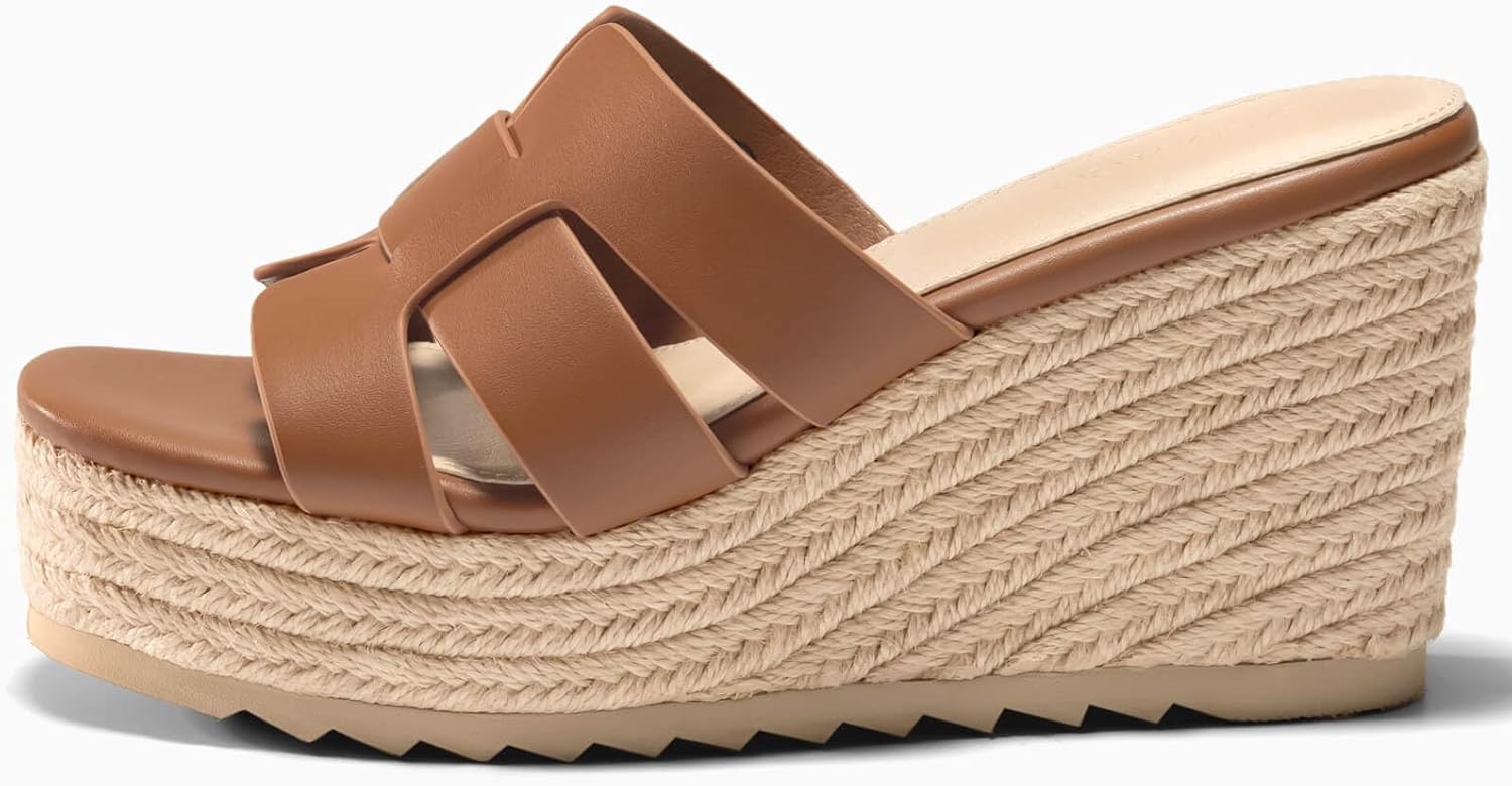 Coutgo Women's Wedge Sandals Platform Espadrille Heels Open Toe Strappy Slip On Casual Summer Slide Shoes - Image 4
