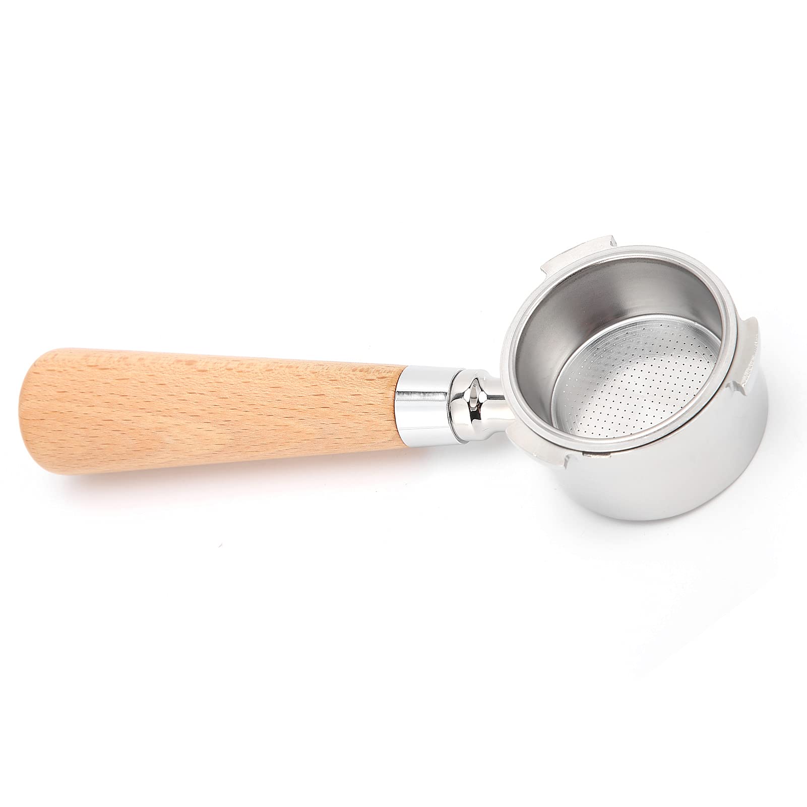 Portafiltro sin fondo para máquina de espresso, soporte de filtro de café de acero inoxidable con mango ergonómico de madera, herramienta de para preparar café en casa o en (Faggio da 51 mm)