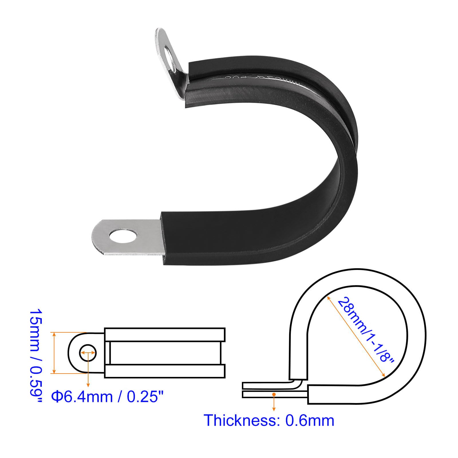 Unifizz 12Pcs 1-1/8 Inch(28mm) Rubber Cushioned Stainless Steel R Shape Pipe Clamp, Black - Image 2