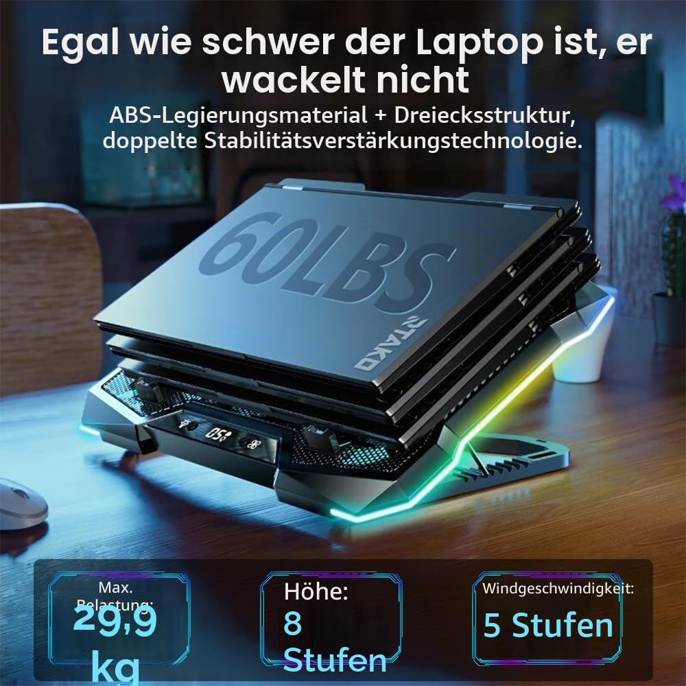 G-STORY Laptop Kühlpad,Laptop Kühlpads für 12-18 Zoll Notebook,10 Lüfter mit LEDs,Laptop Cooling Pad 8 höhenverstellbare Stände und 1 USB Port