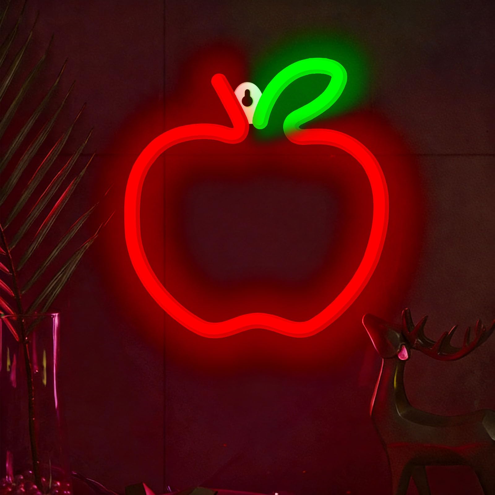 Apple Neon Lights Decorative Colorful Light USB/Battery Atmosphere Lights Free Installation Suitable for Home Living Rooms Bars Shops Christmas Esports Rooms (4.5V 7.68 * 8.27 IN)