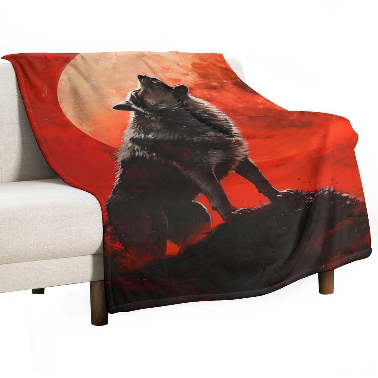 Cgsbngha Style Howling Wolf Red Moon Flannel Fleece Blanket Lightweight Soft Throw Blankets For Sofa Couch Bed Chair
