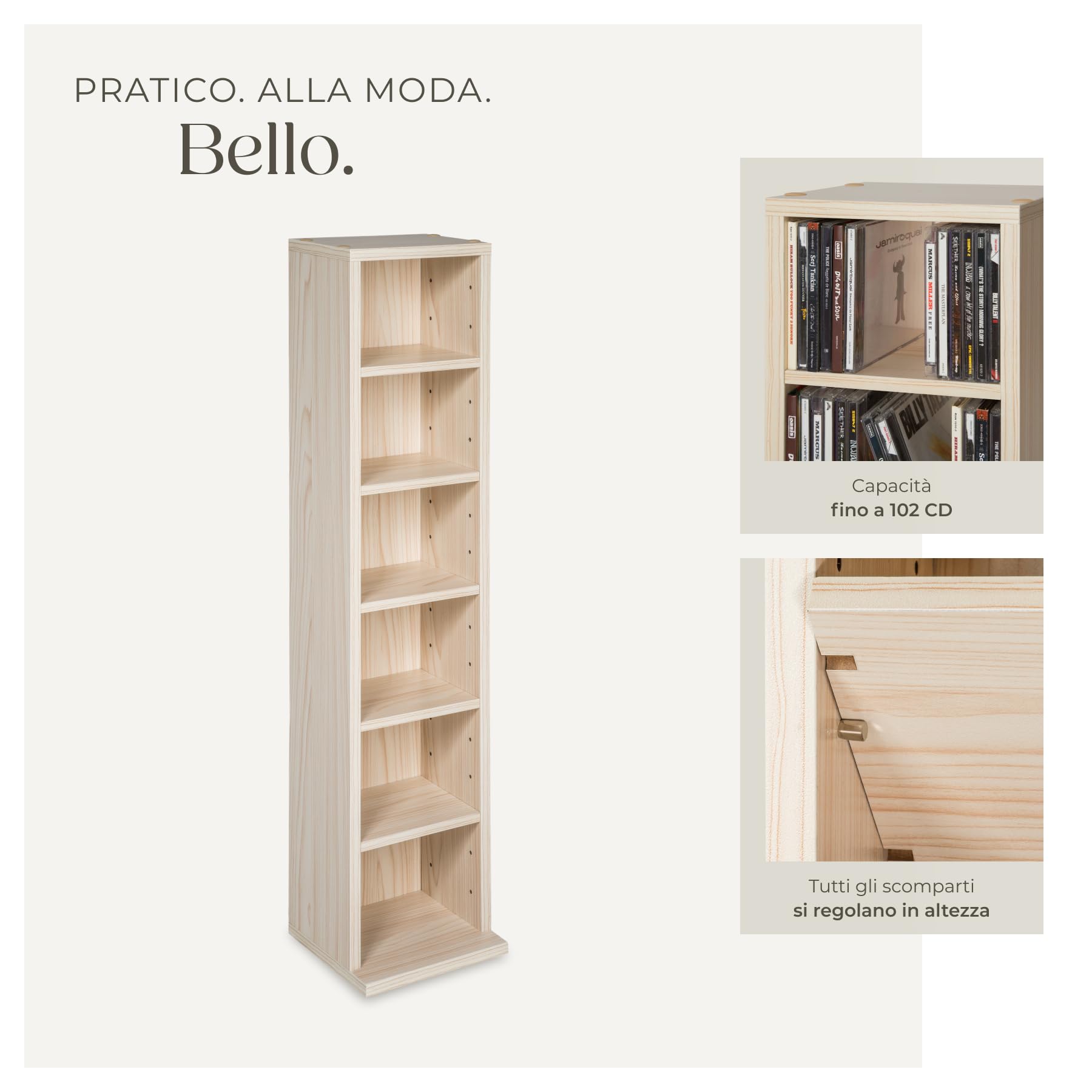 TecTake® Scaffale Porta CD DVD Archiviazione 102 CD, Supporto di Archiviazione, 6 Piani, Facile da Montare, Materiale MDF con Rivestimento Plastico, Dimensioni 90 x 21 x 20 cm, Peso 5,5 kg - Faggio