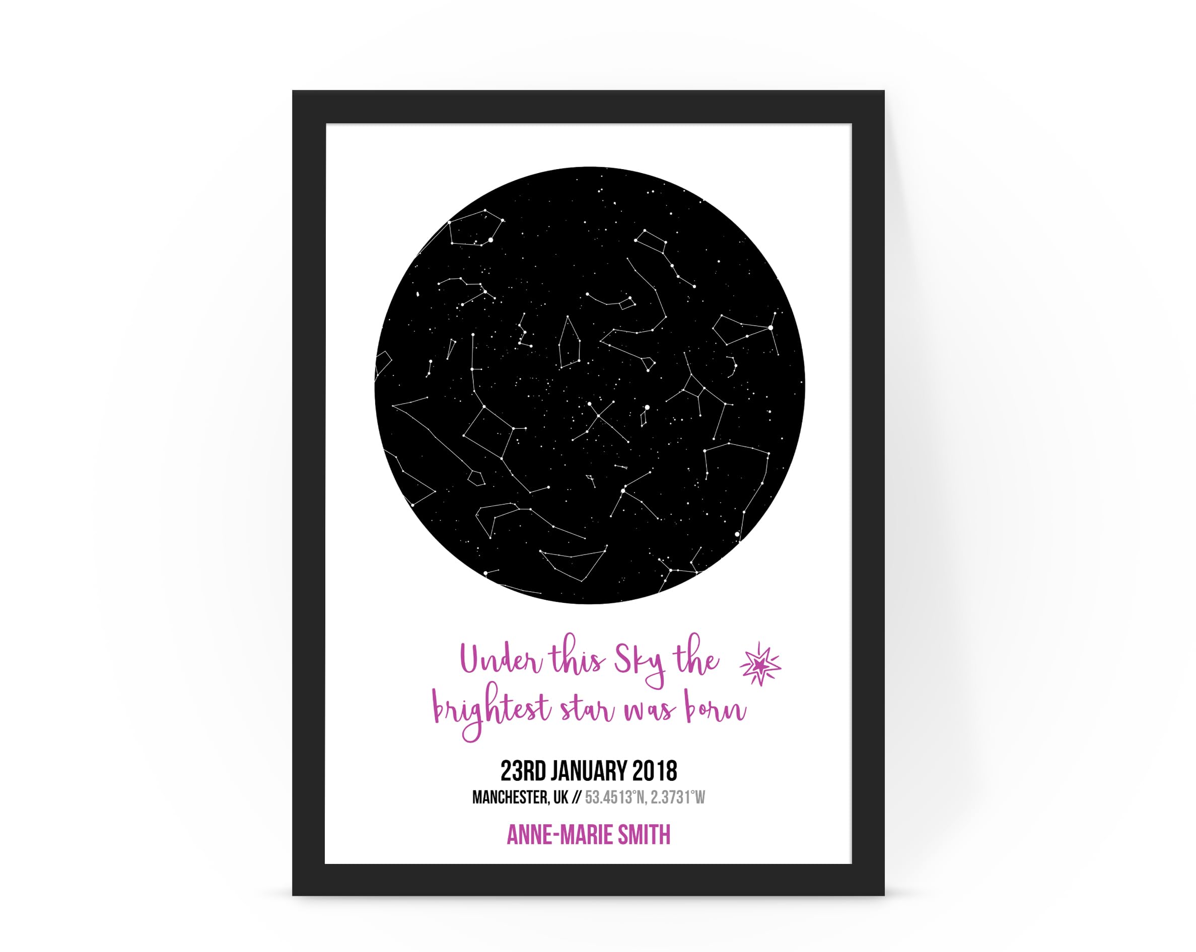 Forefrontdesigns White Personalised Star Map - Customised, The Night We Met, Stars On The Day You Were Born, Constellation Gifts, Name A Star Gift, Where We First Met - Unique Valentine’s Gift