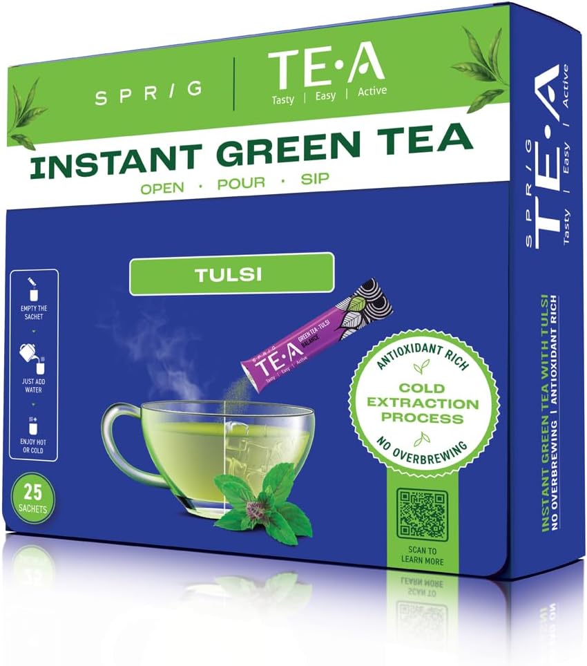 SPRIG TE.A Green Tea with Tulsi | Fully Soluble Green Tea | Balance Yourself with This Tonic for Wellness | Age-Old Health Ingredients for Immunity | Pack of 25