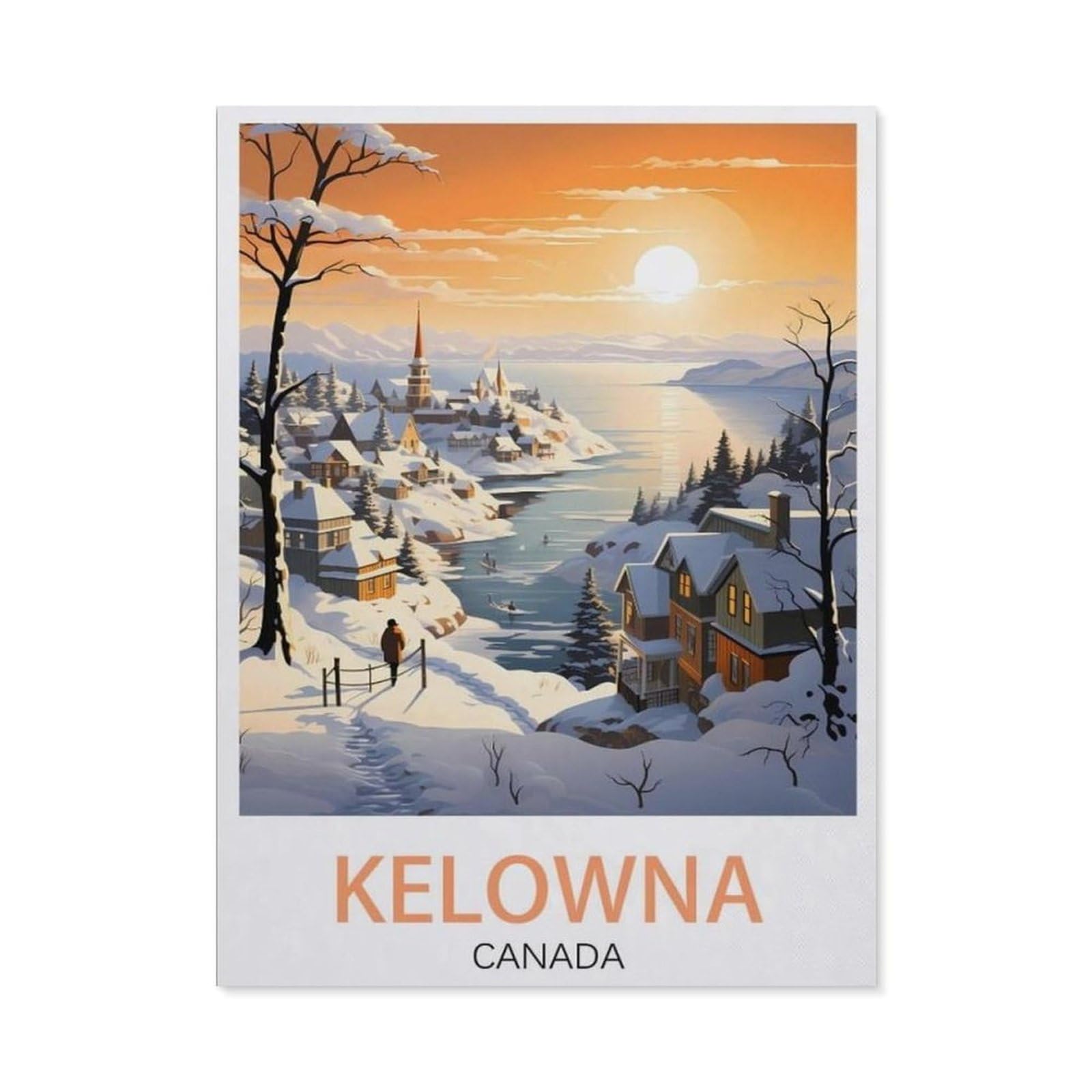 BEAYODKP Adult Paint by Numbers，Kelowna Canada Ski Vintage Travel Poster，DIY Paint by Numbers for Adults and Kids Painting by Numbers on Canvas Art Crafts Gift for Home Wall Decorations(50x60cm-AW18