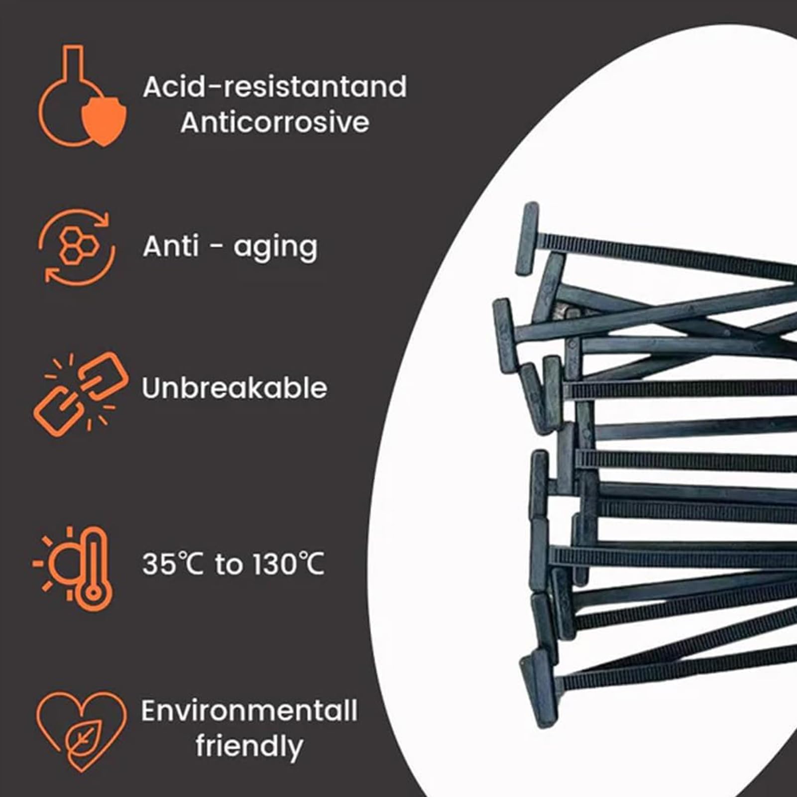 Lot de 50 attaches de câble universelles en nylon – Attaches autobloquantes robustes avec épingle et bouton, attaches de câble en plastique, fermetures éclair résistantes aux UV pour fixation