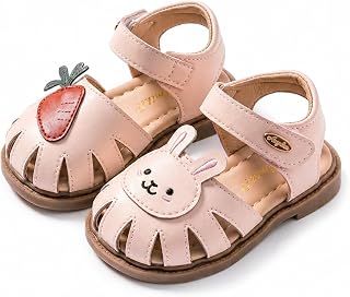 Süße Lauflernschuhe Mädchen Sommer Geschlossene Zehen Sandalen Kleinkind Sommerschuhe Klettverschluss Rutschfeste Strand Wasser Schuhe mit Niedlichem Häschen & Karotten Motiv
