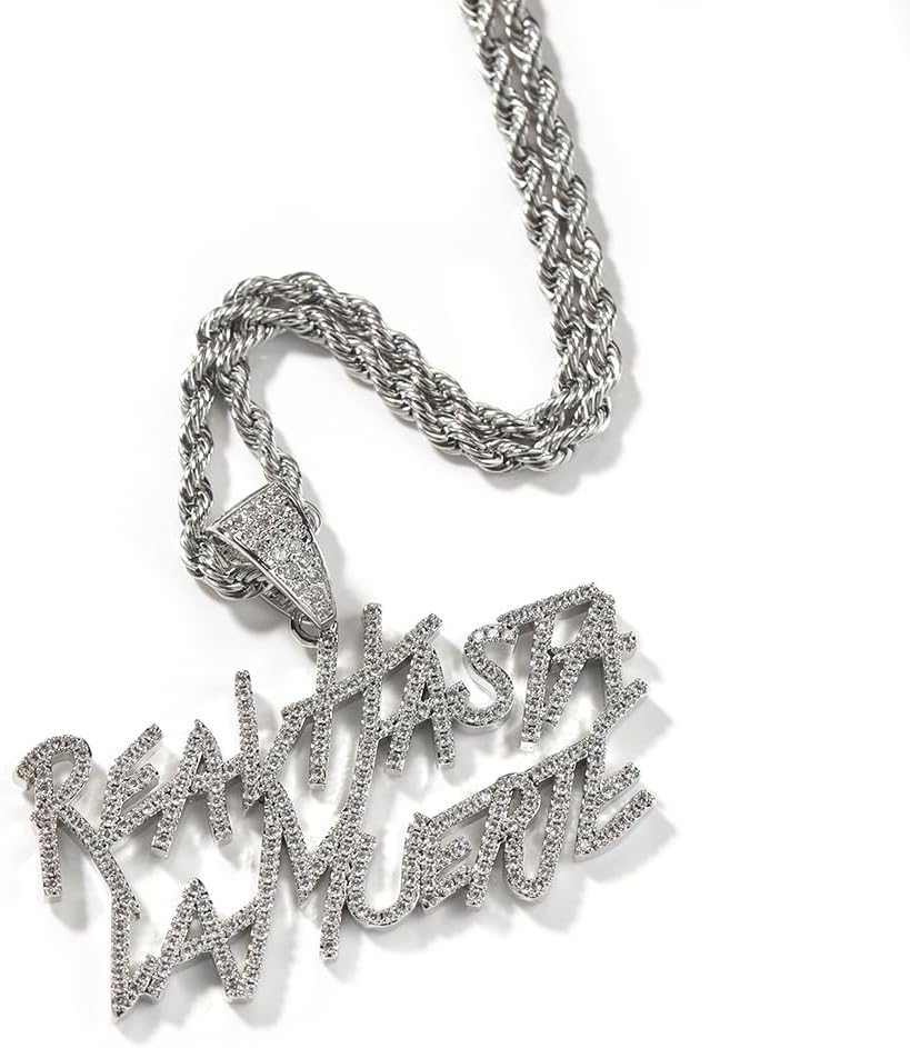 The Jewelers House 14K Real Yellow Gold Finish Simulated Diamond Iced Out Hip Hop Real Hasta La Muerte Necklace Set Unisex Charm Pendant