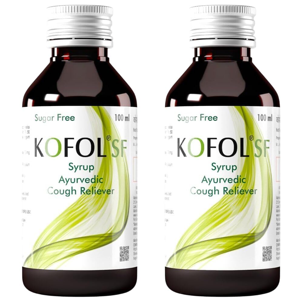 Kofol Sugar-Free Cough Syrup | Ayurvedic Cough Syrup for Dry & Wet Cough in Diabetes | Non-Drowsy, Non-Alcoholic | Suitable for all Ages – 100ml (Pack of 2)