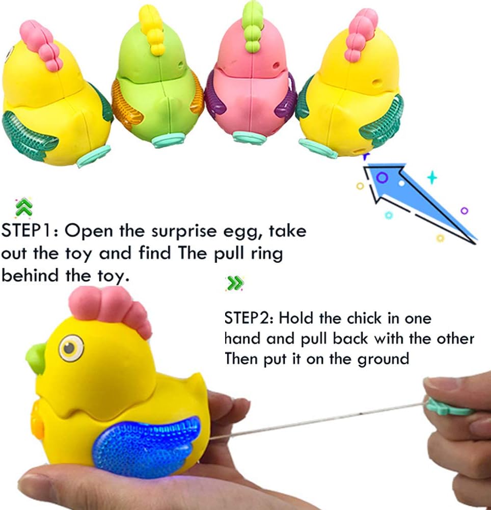 UNGLINGA Large Prefilled Wind Up Chicks Easter Eggs Basket Stuffers Decorations for Toddler Boys Girls Kids Gift LED Flashing Chicken Wings Toy Fillers Party Supplies with Stickers