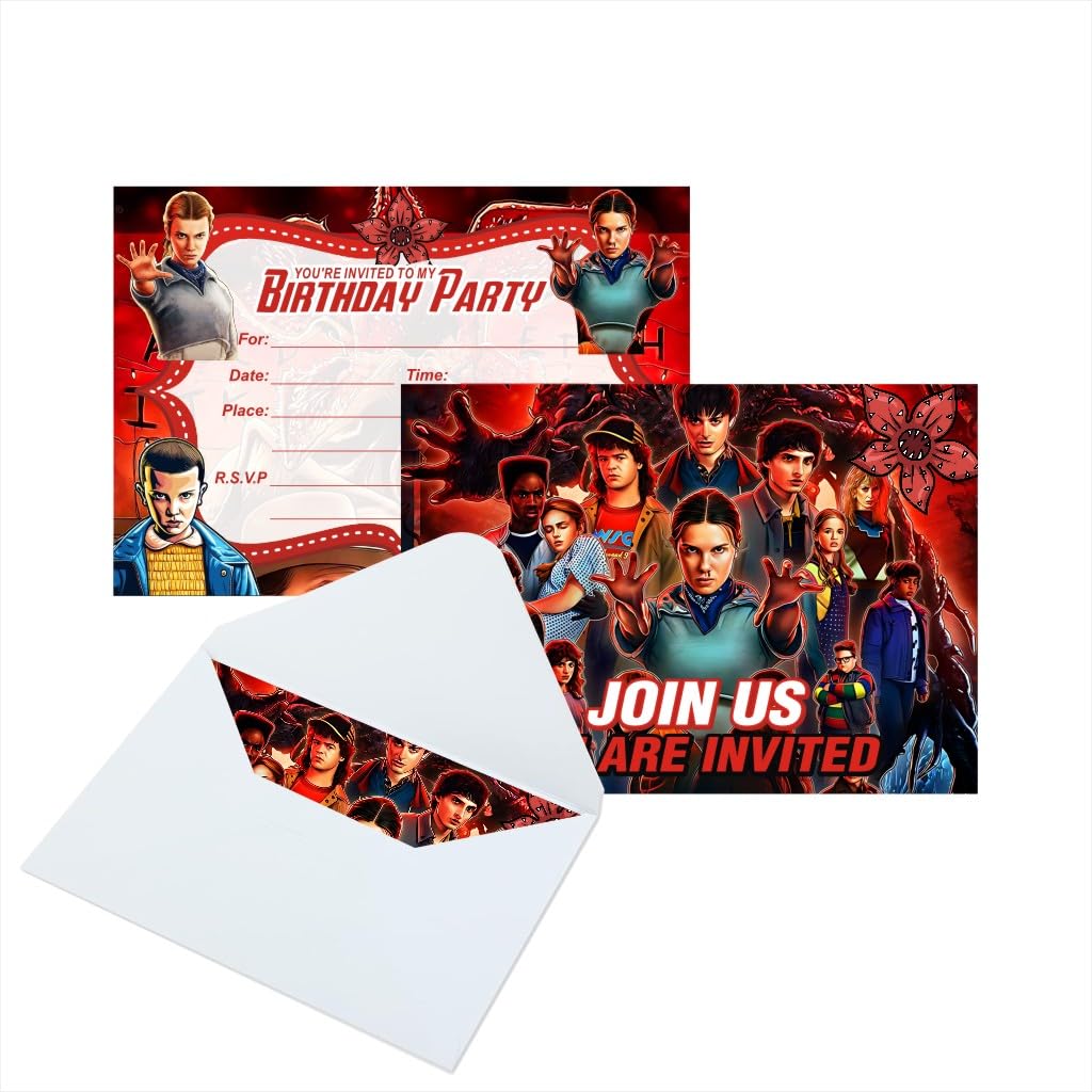 DSOE 16pcs Stranger Season 5 Things Birthday lnvitation Cards Gift Cards with Envelopes for Stranger Season 5 Things Theme Party Supplies