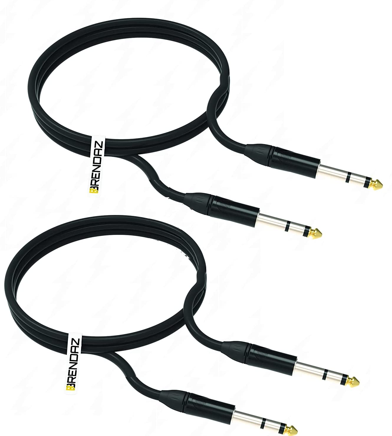 BRENDAZ (2Pack) TRS Instrument Cable, (6.35mm 1/4") TRS Male to TRS Male Balanced
