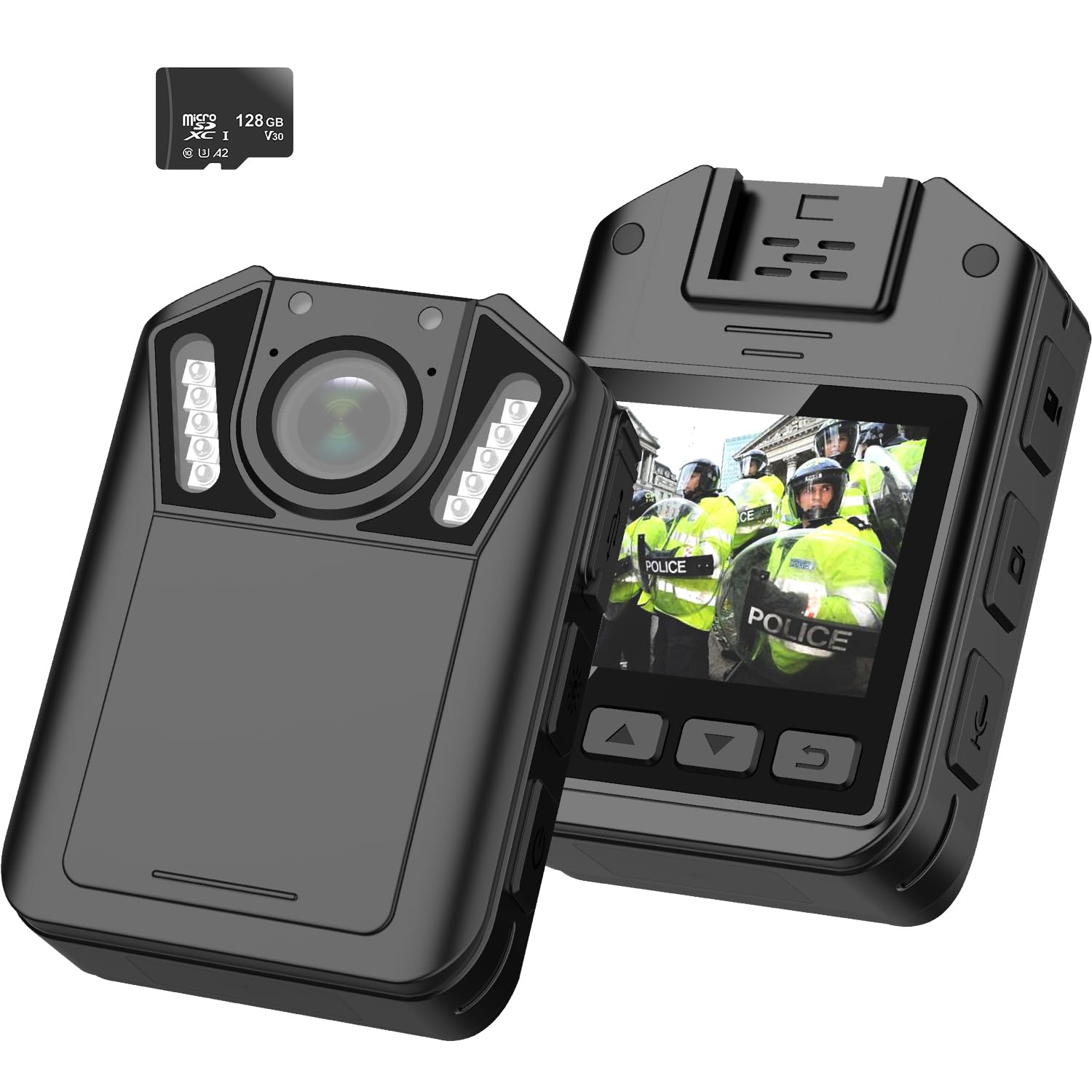 128G Body Camera with HD 1080P Recording, 2in Screen Recorder,Night Vision Lighting 7HR Battery Life Wearable Police Cam for Outdoor,Home,Sports,Pet Records,Security,Work Records