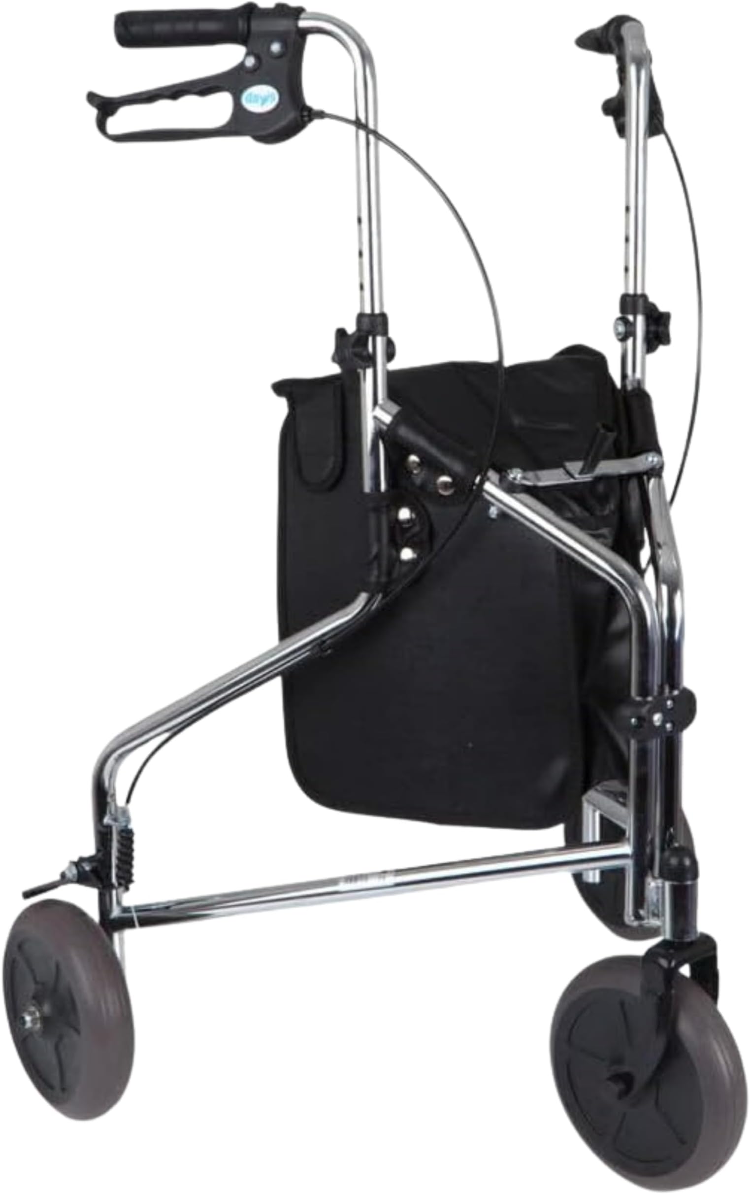 Days Tri Wheel Folding Walker withLoop and Lockable Brakes, Mobility Aid, Easy to Manoeuvre & Height Adjustable, For Eldery and Disabled Users, Chrome Plated