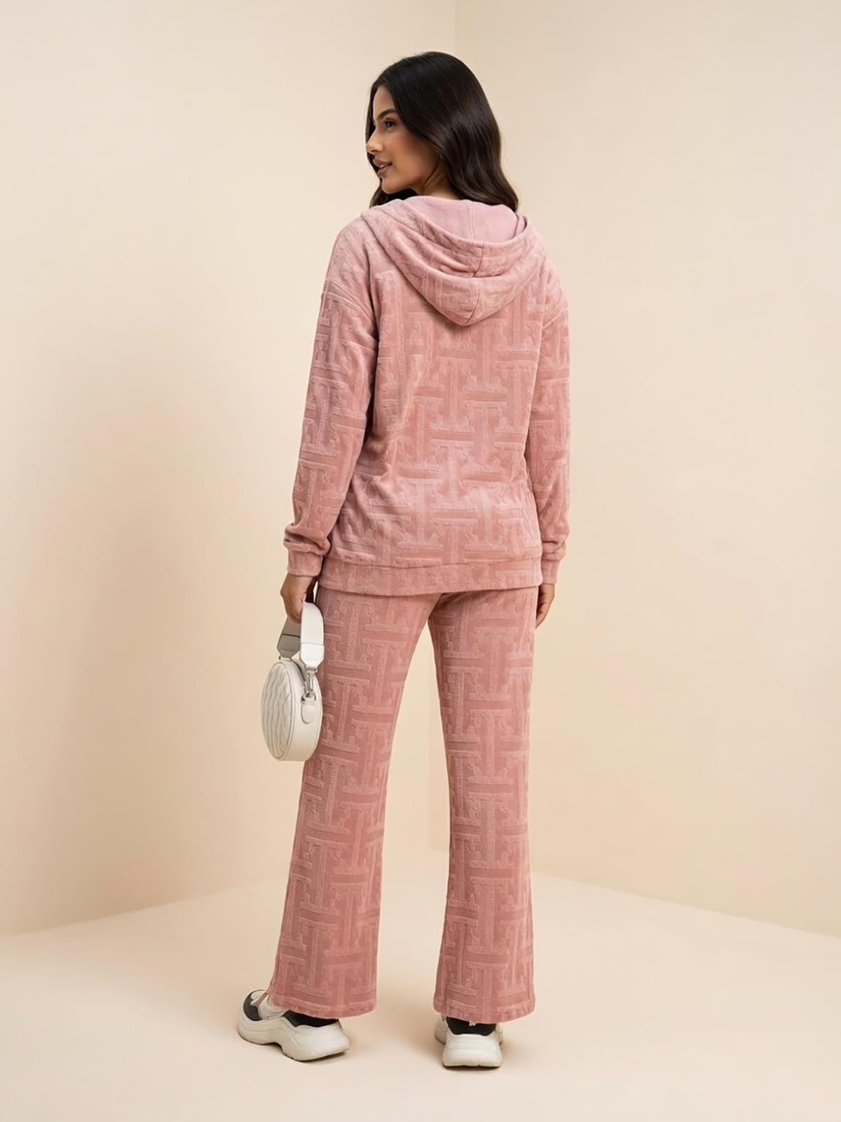 Leriya Fashion Co-ord Elegancki damski zestaw | Ciepła bluza z kapturem i spodnie | Damska odzież zimowa | Codzienna odzież podróżna i odzież domowa