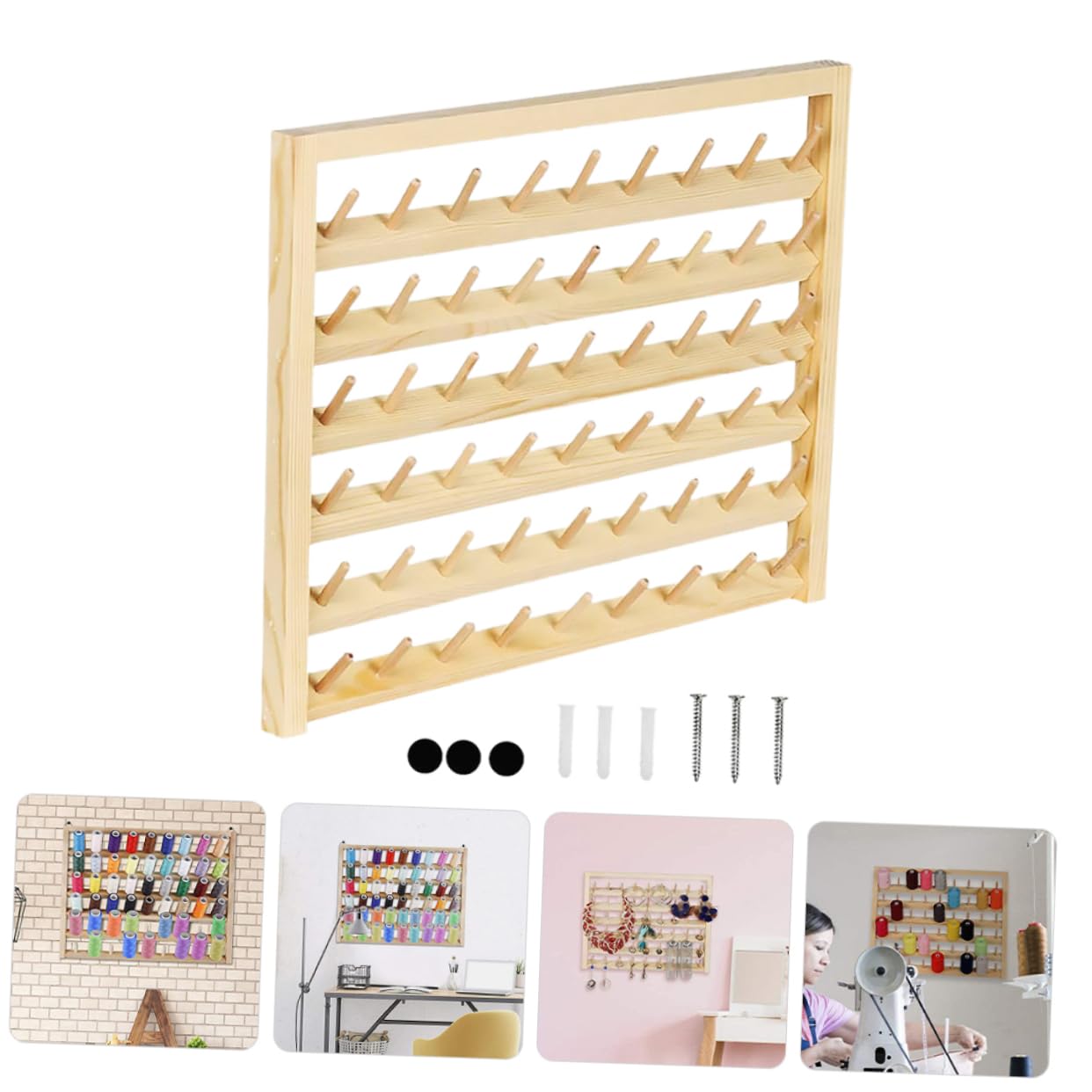 DOITOOL Supporto per Fili da Cucito in Legno Facile da Installare, Portarocchetti da Parete Salva per Organizzare Fili da Cucire in Casa o Laboratorio